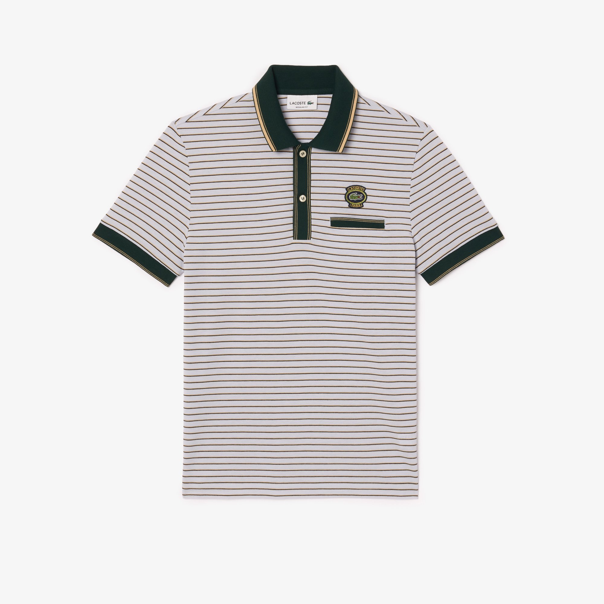 Áo Polo Lacoste Nam Sọc Ngang Chất Liệu Piqué Có Huy Hiệu