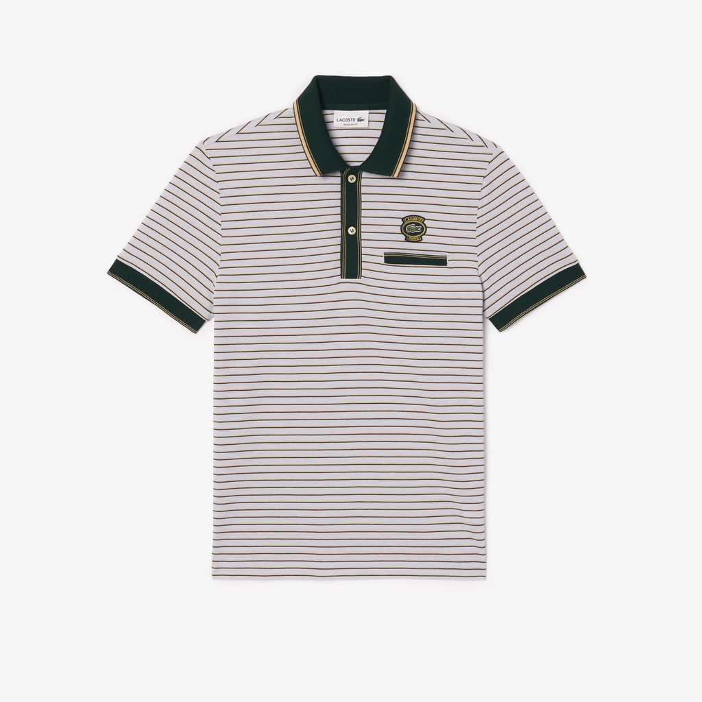 Áo Polo Lacoste Nam Sọc Ngang Chất Liệu Piqué Có Huy Hiệu