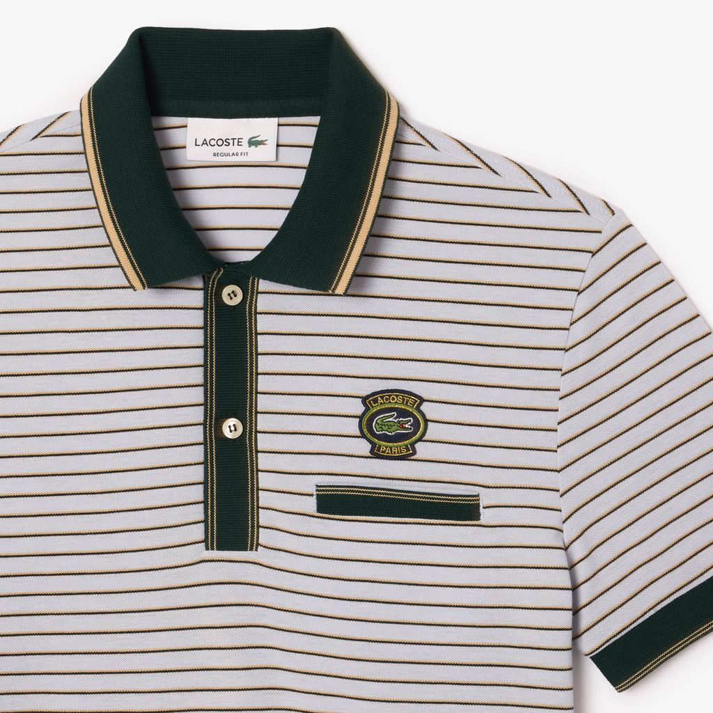 Áo Polo Lacoste Nam Sọc Ngang Chất Liệu Piqué Có Huy Hiệu