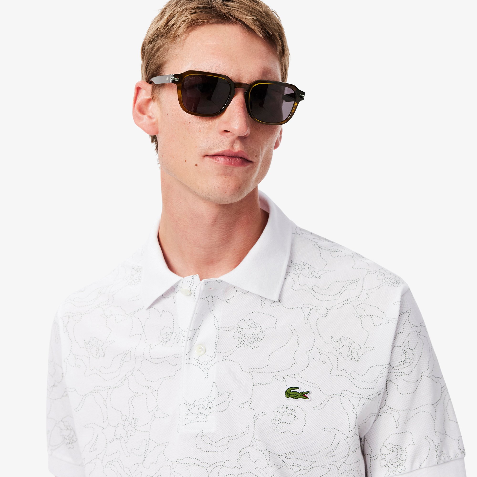 Áo Polo Lacoste Nam Dáng Cổ Điển L.12.12 Họa Tiết In Hoa