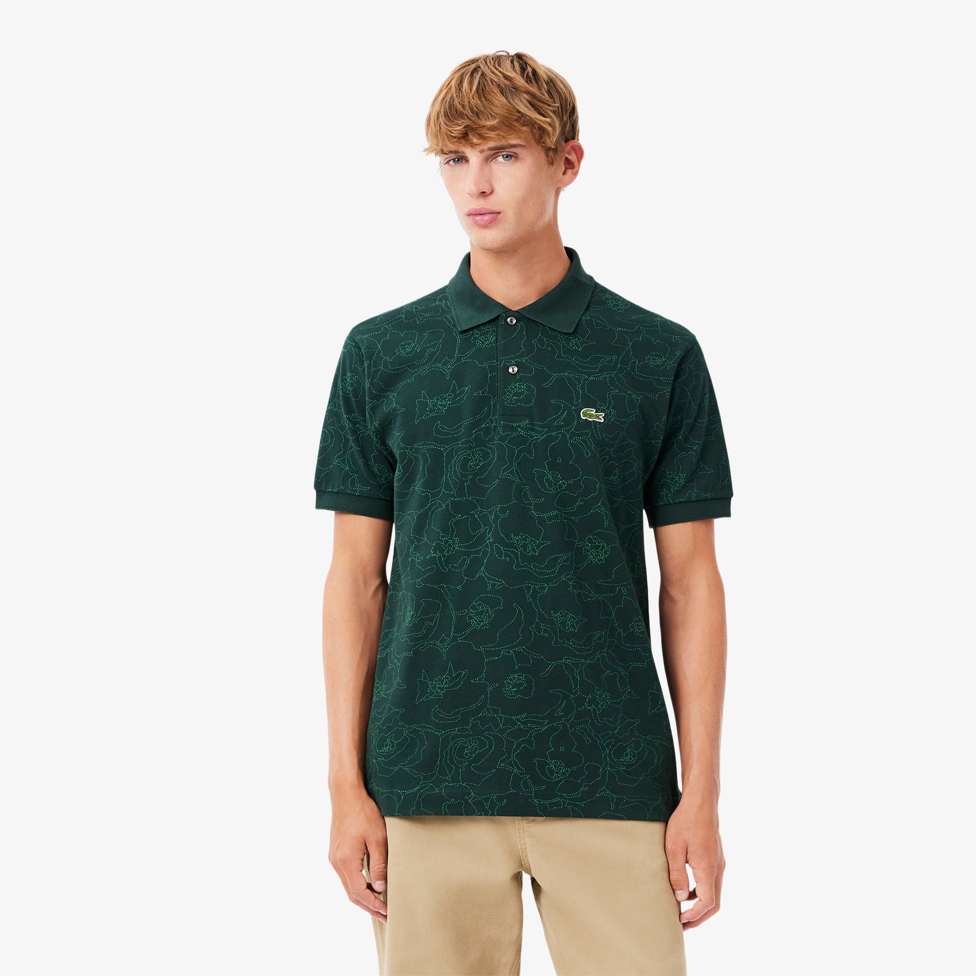 Áo Polo Lacoste Nam Dáng Cổ Điển L.12.12 Họa Tiết In Hoa