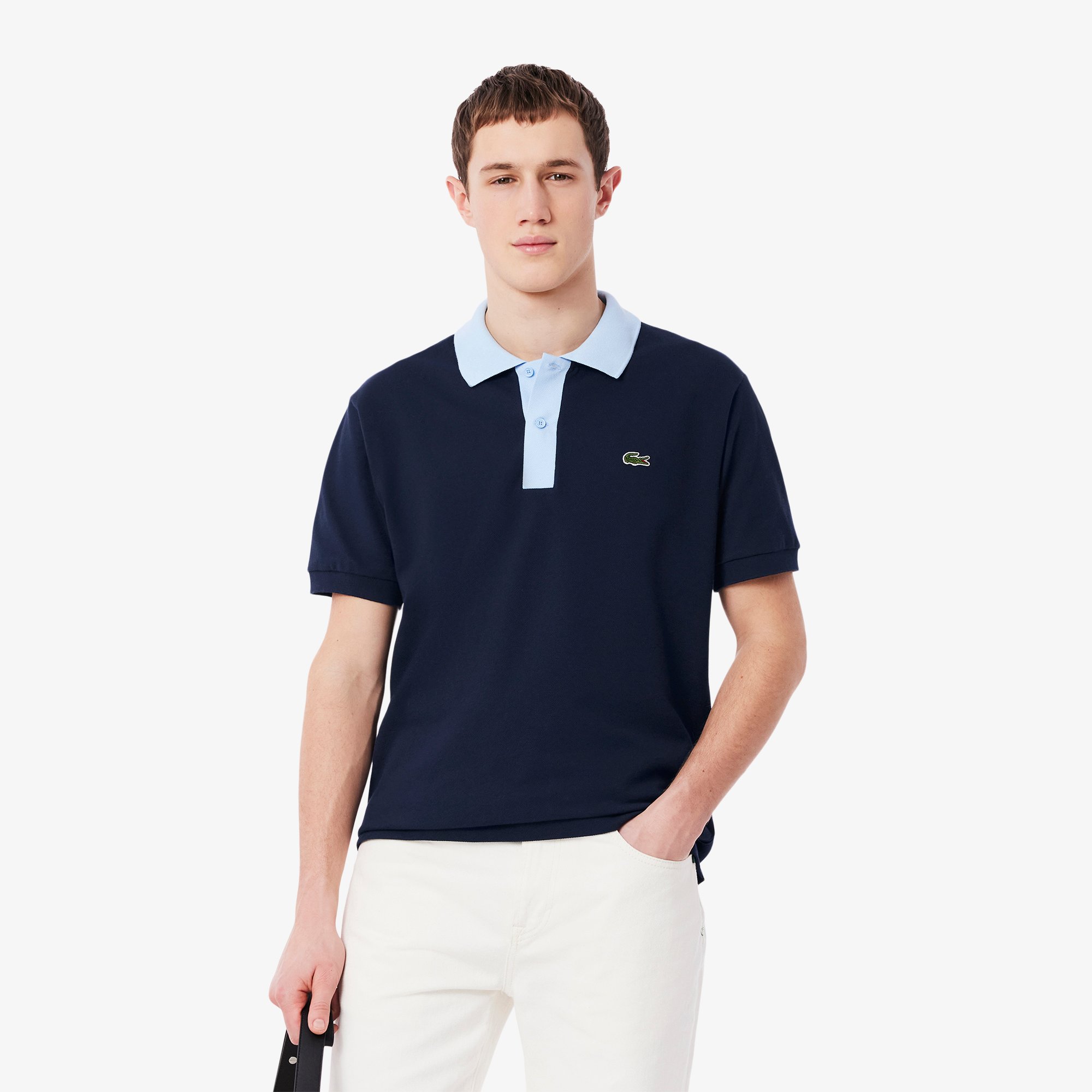 Áo Polo Lacoste Nam L.12.12 Dáng Cổ Điển Có Cổ Phối Màu