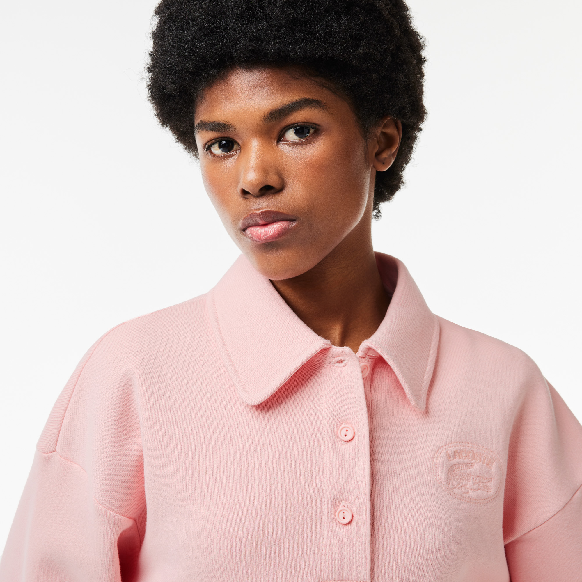 Áo Nỉ Lacoste Nữ Cổ Polo Thêu Dáng Rộng
