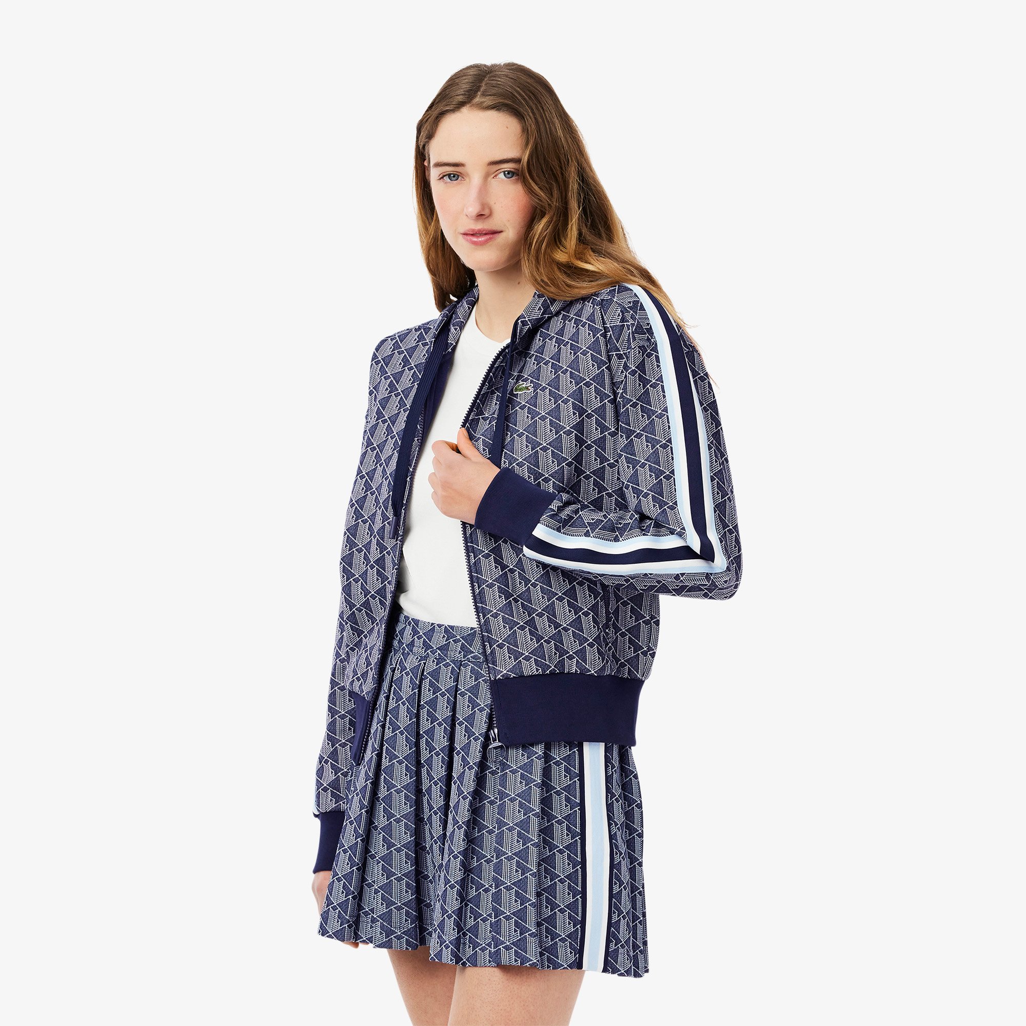 Áo Hoodie Lacoste Nữ Hoạ Tiết Monogram Chất Liệu Jacquard