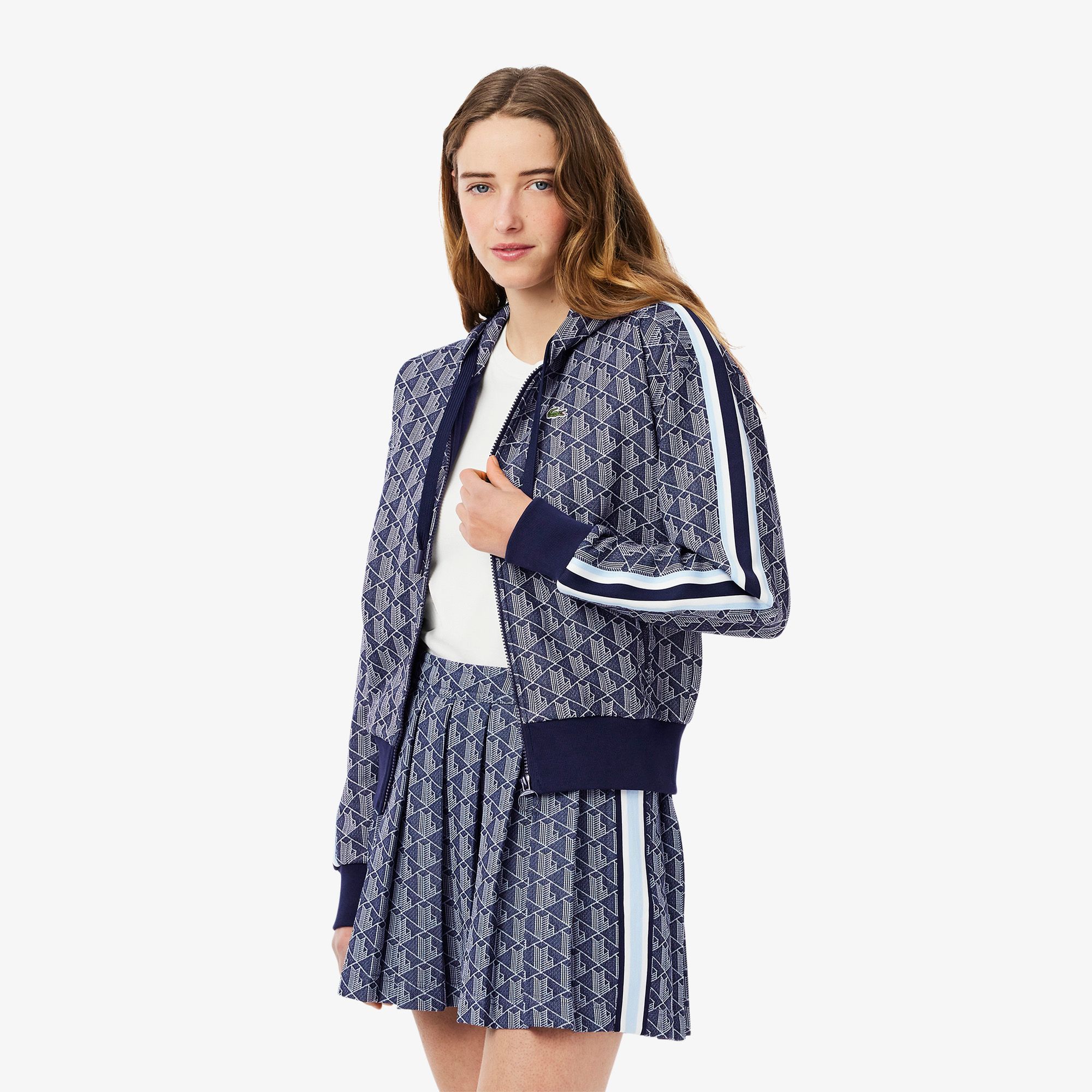 Áo Hoodie Lacoste Nữ Hoạ Tiết Monogram Chất Liệu Jacquard