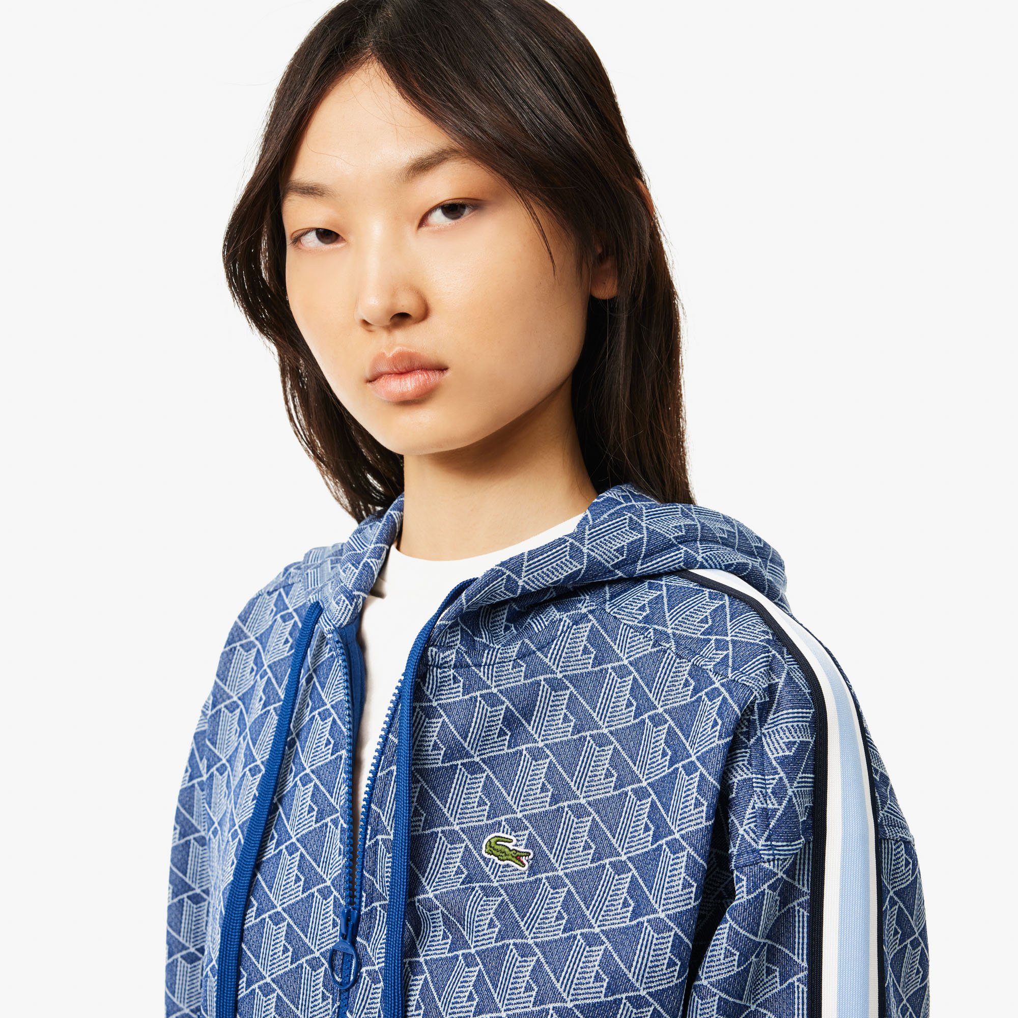 Áo Hoodie Lacoste Nữ Hoạ Tiết Monogram Chất Liệu Jacquard
