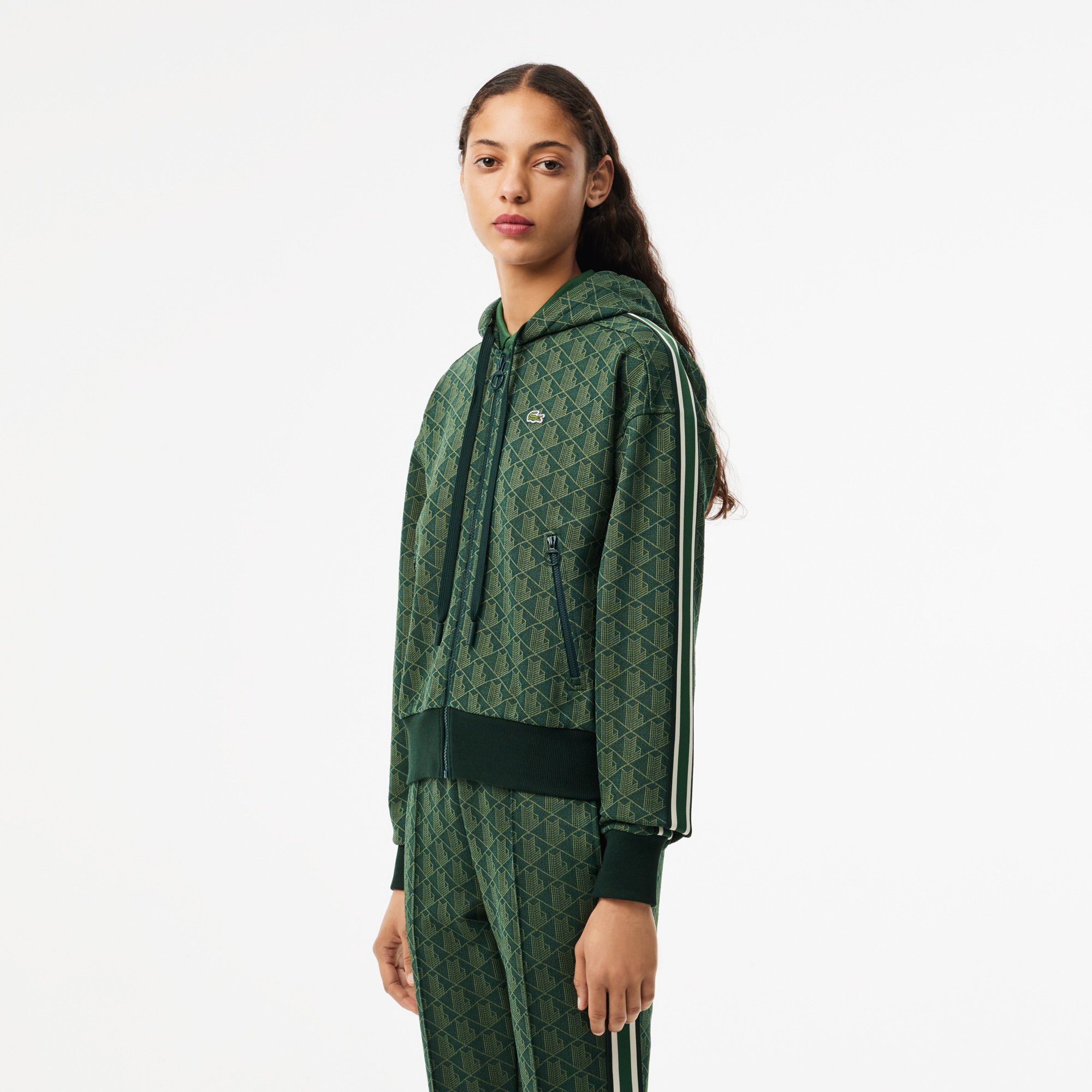 Áo Hoodie Lacoste Nữ Hoạ Tiết Monogram Chất Liệu Jacquard
