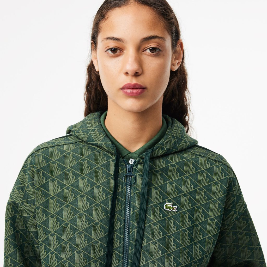 Áo Hoodie Lacoste Nữ Hoạ Tiết Monogram Chất Liệu Jacquard