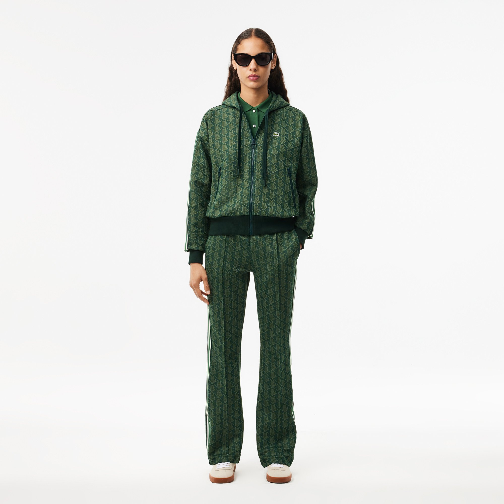 Áo Hoodie Lacoste Nữ Hoạ Tiết Monogram Chất Liệu Jacquard