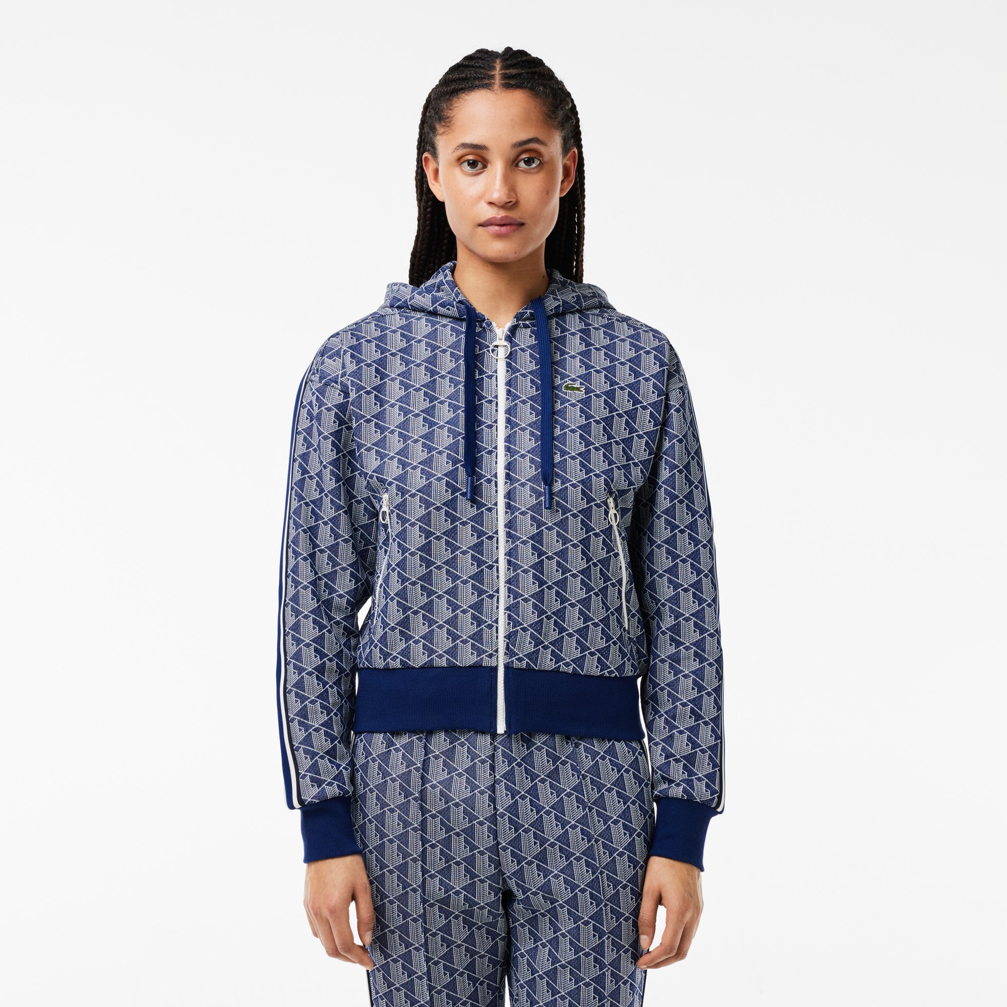 Áo Hoodie Lacoste Nữ Hoạ Tiết Monogram Chất Liệu Jacquard