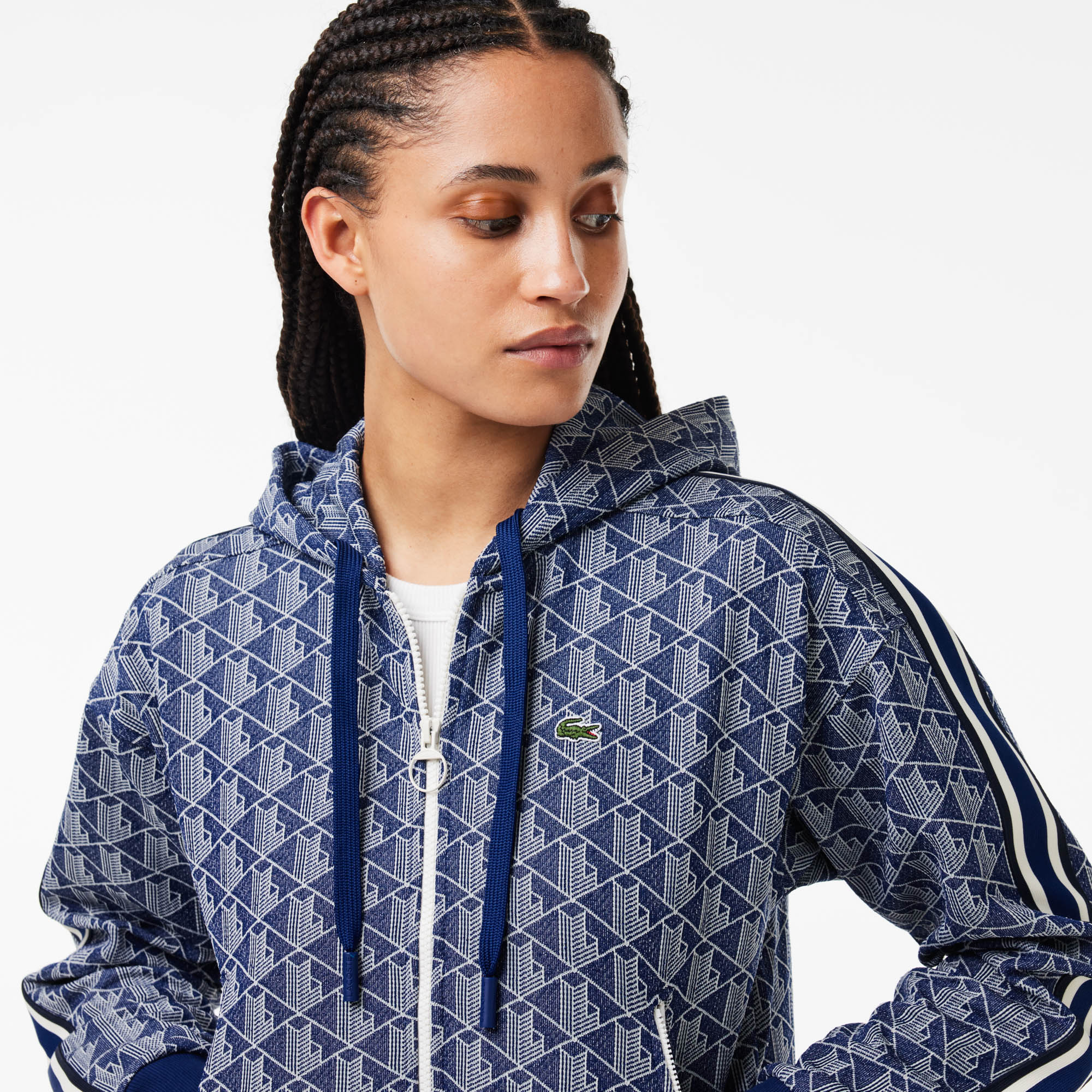 Áo Hoodie Lacoste Nữ Hoạ Tiết Monogram Chất Liệu Jacquard