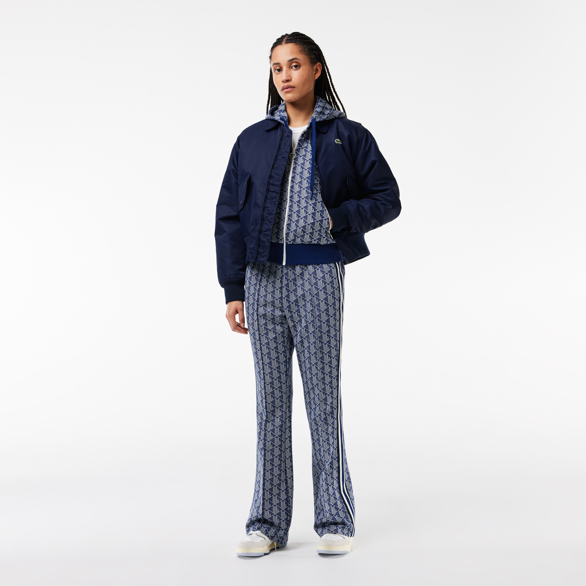 Áo Hoodie Lacoste Nữ Hoạ Tiết Monogram Chất Liệu Jacquard