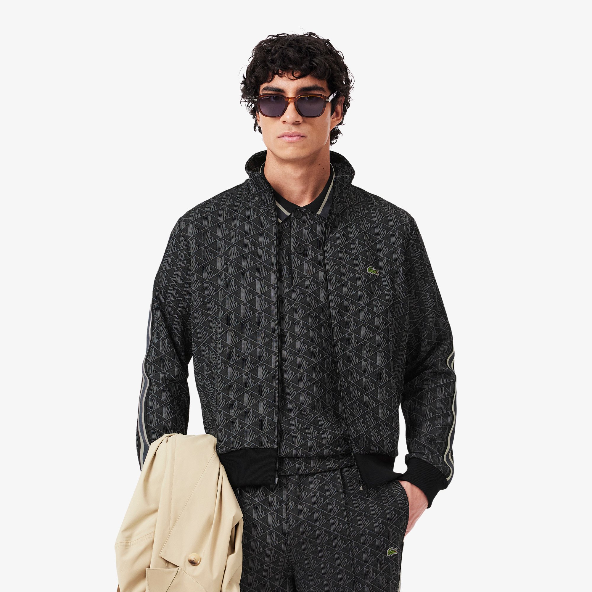 Áo Nỉ Lacoste Nam Paris Có Khóa Kéo Chất Liệu Jacquard