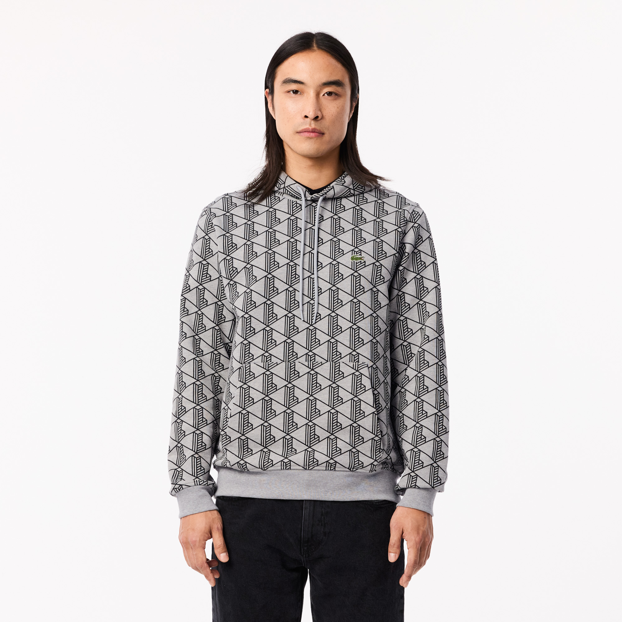 Áo Hoodie Lacoste Nam Họa Tiết Monogram Chất Liệu Fleece
