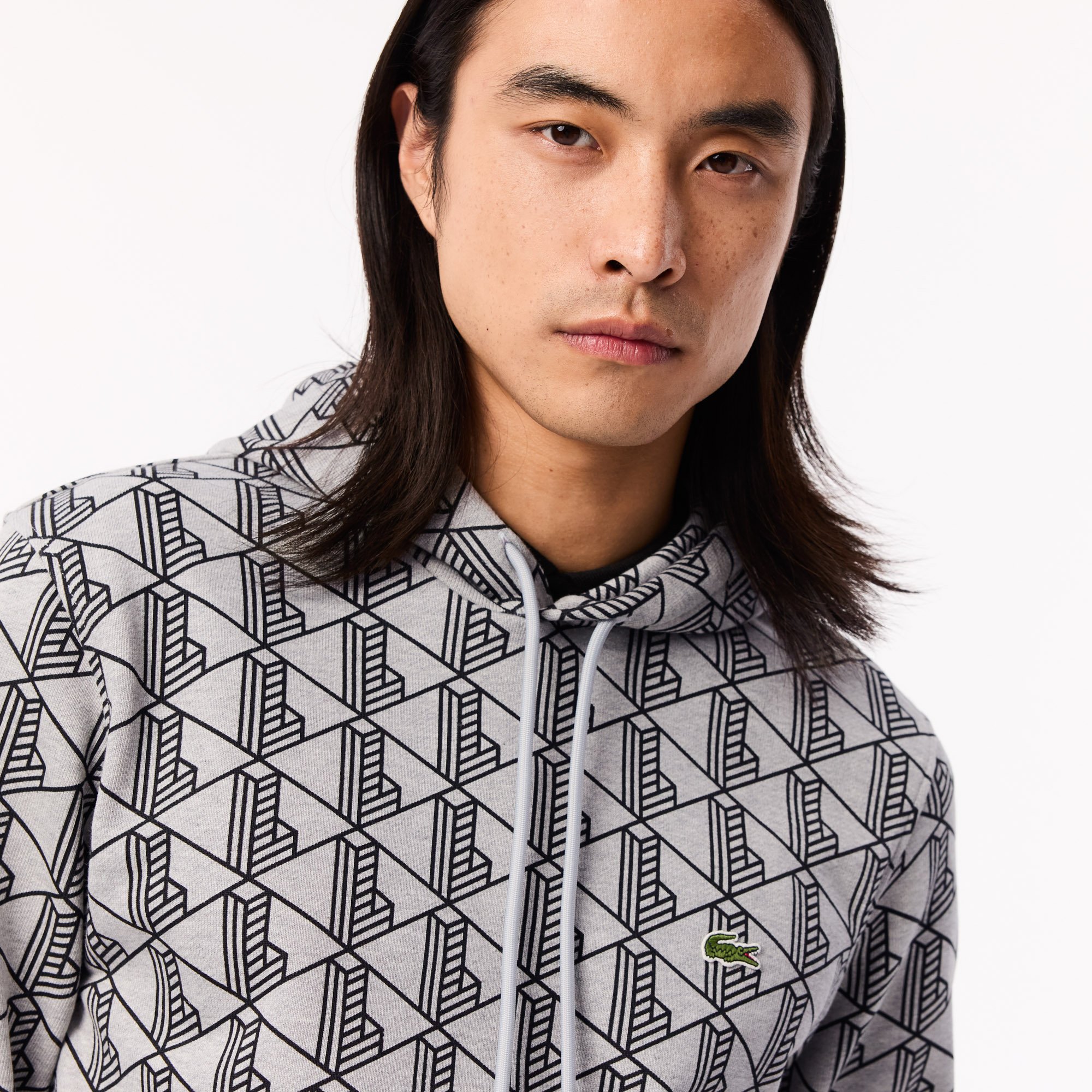 Áo Hoodie Lacoste Nam Họa Tiết Monogram Chất Liệu Fleece