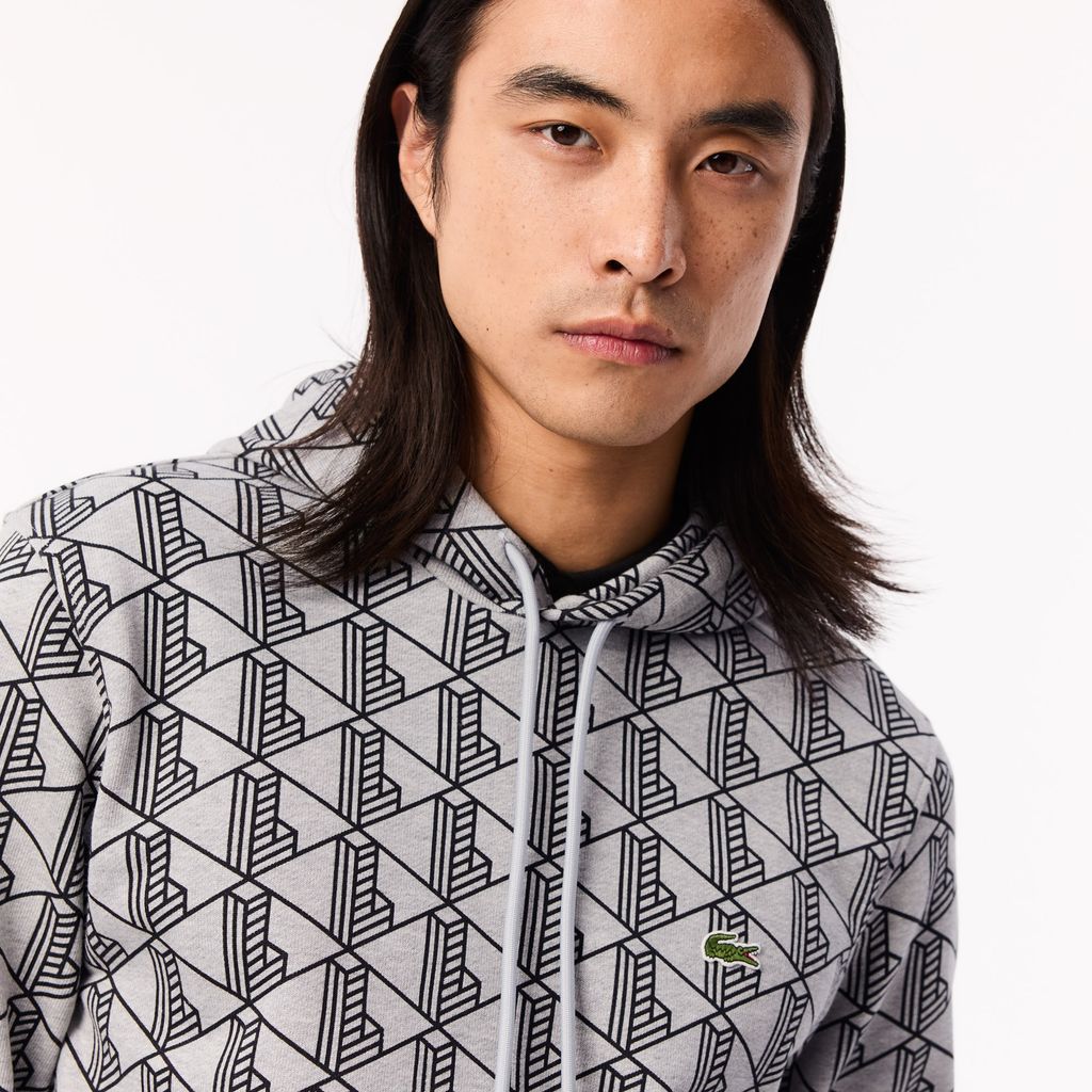 Áo Hoodie Lacoste Nam Họa Tiết Monogram Chất Liệu Fleece