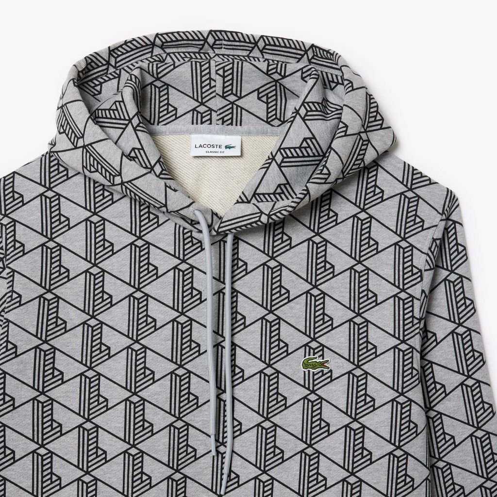 Áo Hoodie Lacoste Nam Họa Tiết Monogram Chất Liệu Fleece