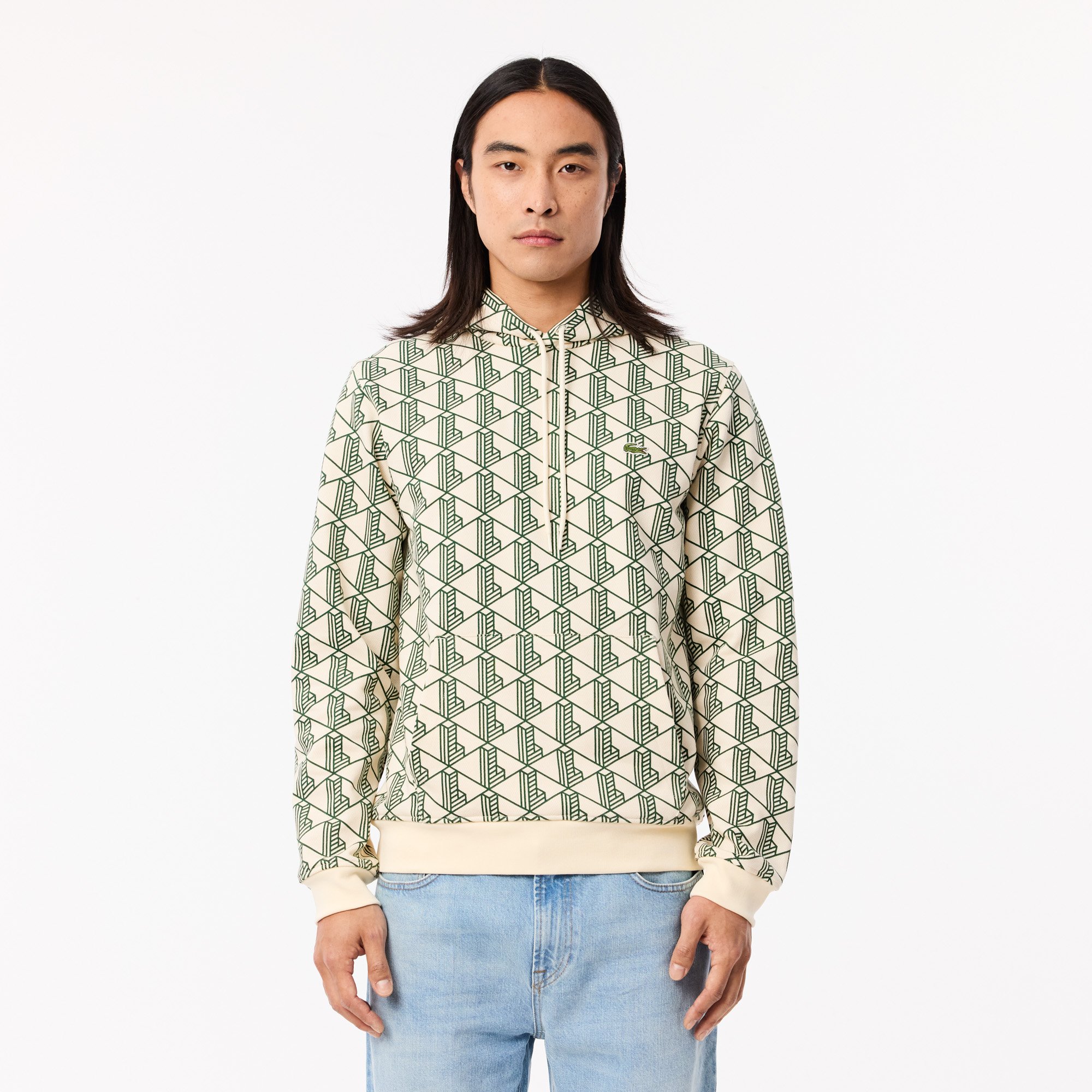 Áo Hoodie Lacoste Nam Họa Tiết Monogram Chất Liệu Fleece