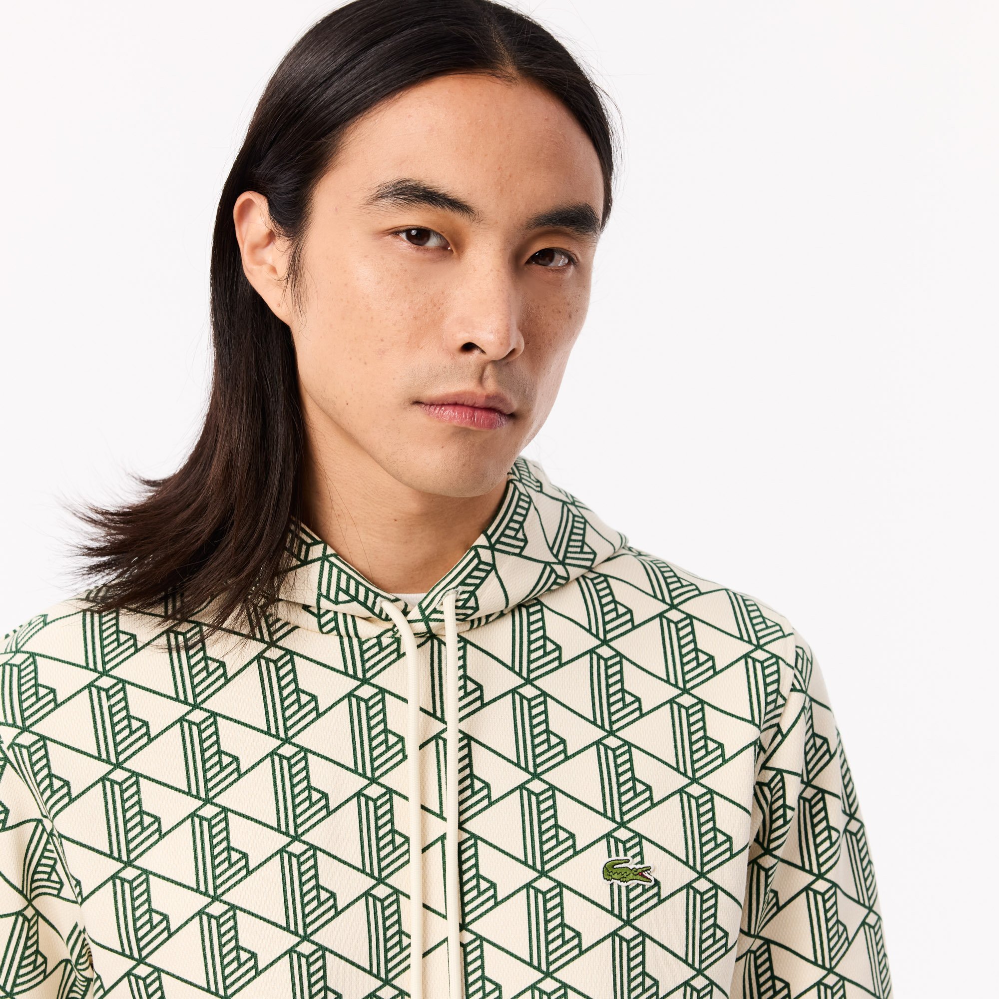 Áo Hoodie Lacoste Nam Họa Tiết Monogram Chất Liệu Fleece