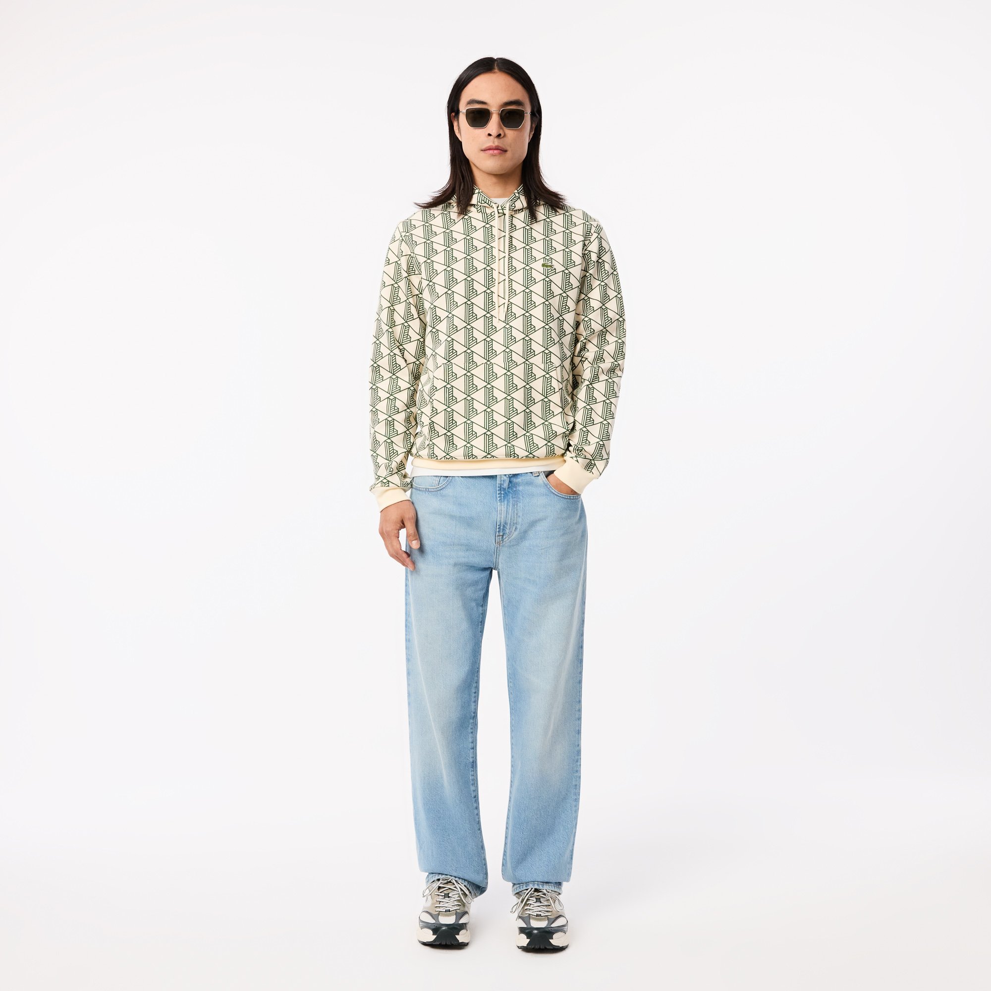 Áo Hoodie Lacoste Nam Họa Tiết Monogram Chất Liệu Fleece