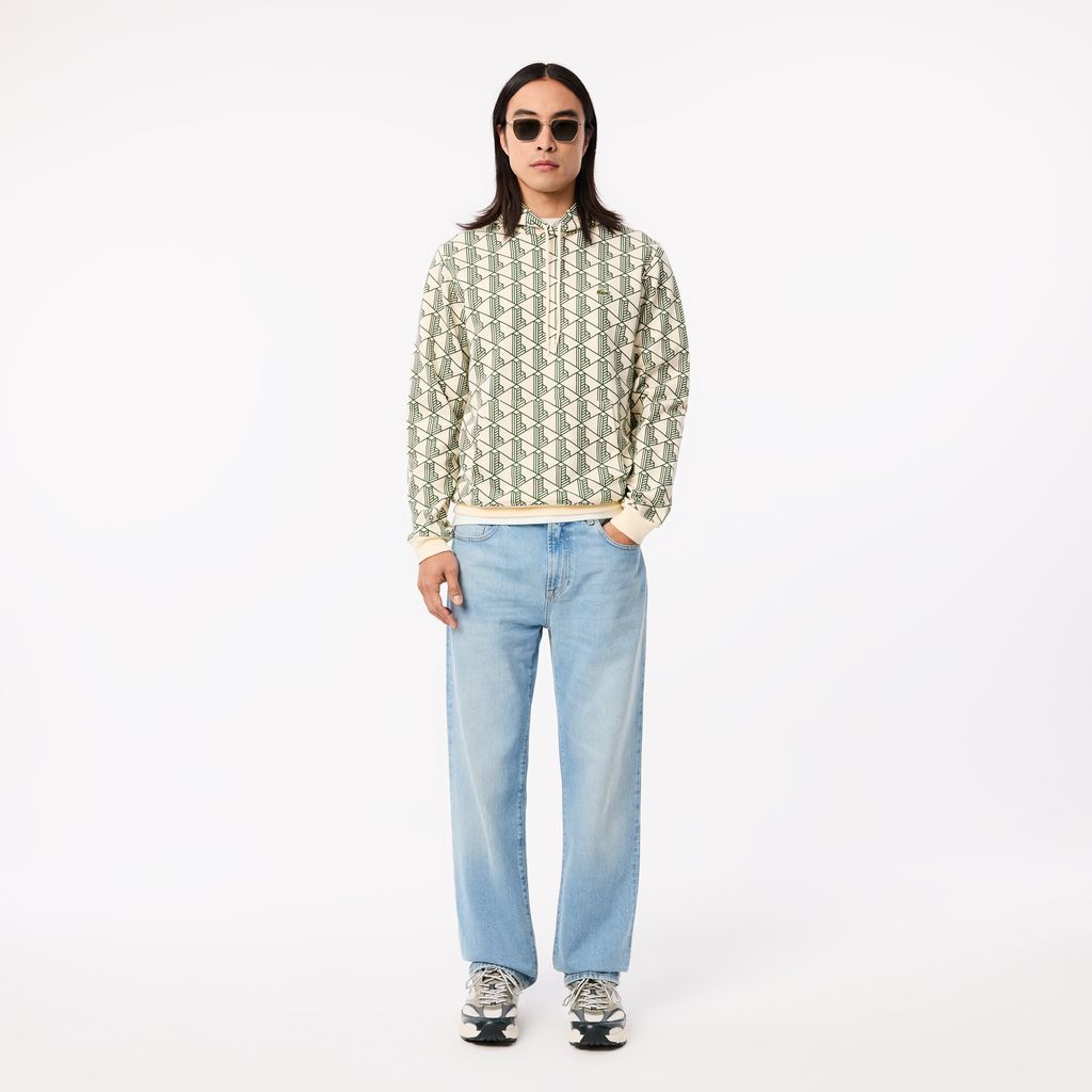 Áo Hoodie Lacoste Nam Họa Tiết Monogram Chất Liệu Fleece
