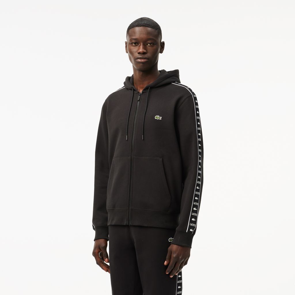 Áo Nỉ Lacoste Name Có Khóa Kéo Sọc Logo