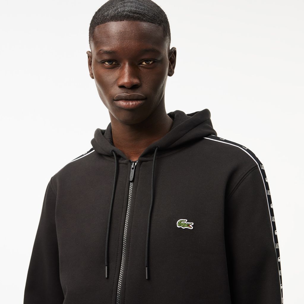 Áo Nỉ Lacoste Name Có Khóa Kéo Sọc Logo