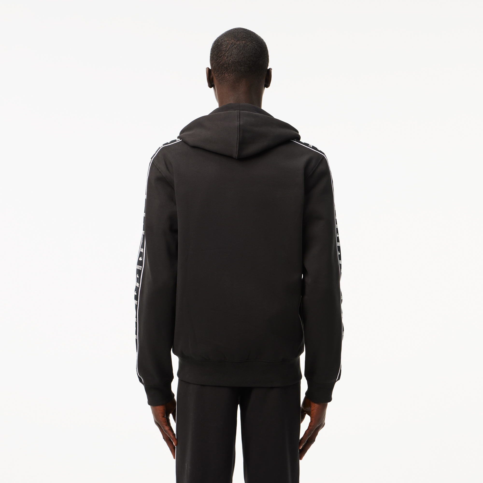 Áo Nỉ Lacoste Name Có Khóa Kéo Sọc Logo