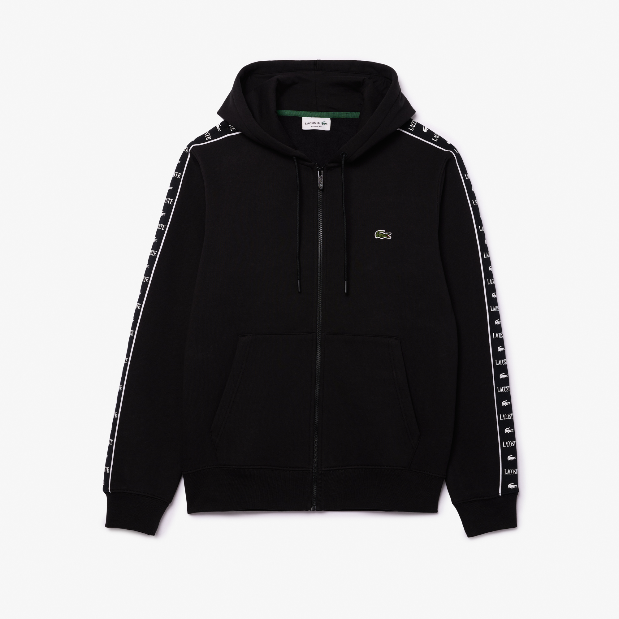 Áo Nỉ Lacoste Name Có Khóa Kéo Sọc Logo