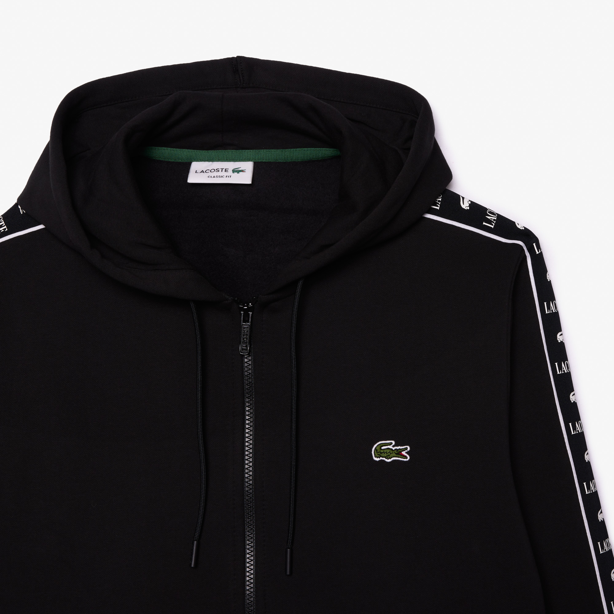Áo Nỉ Lacoste Name Có Khóa Kéo Sọc Logo