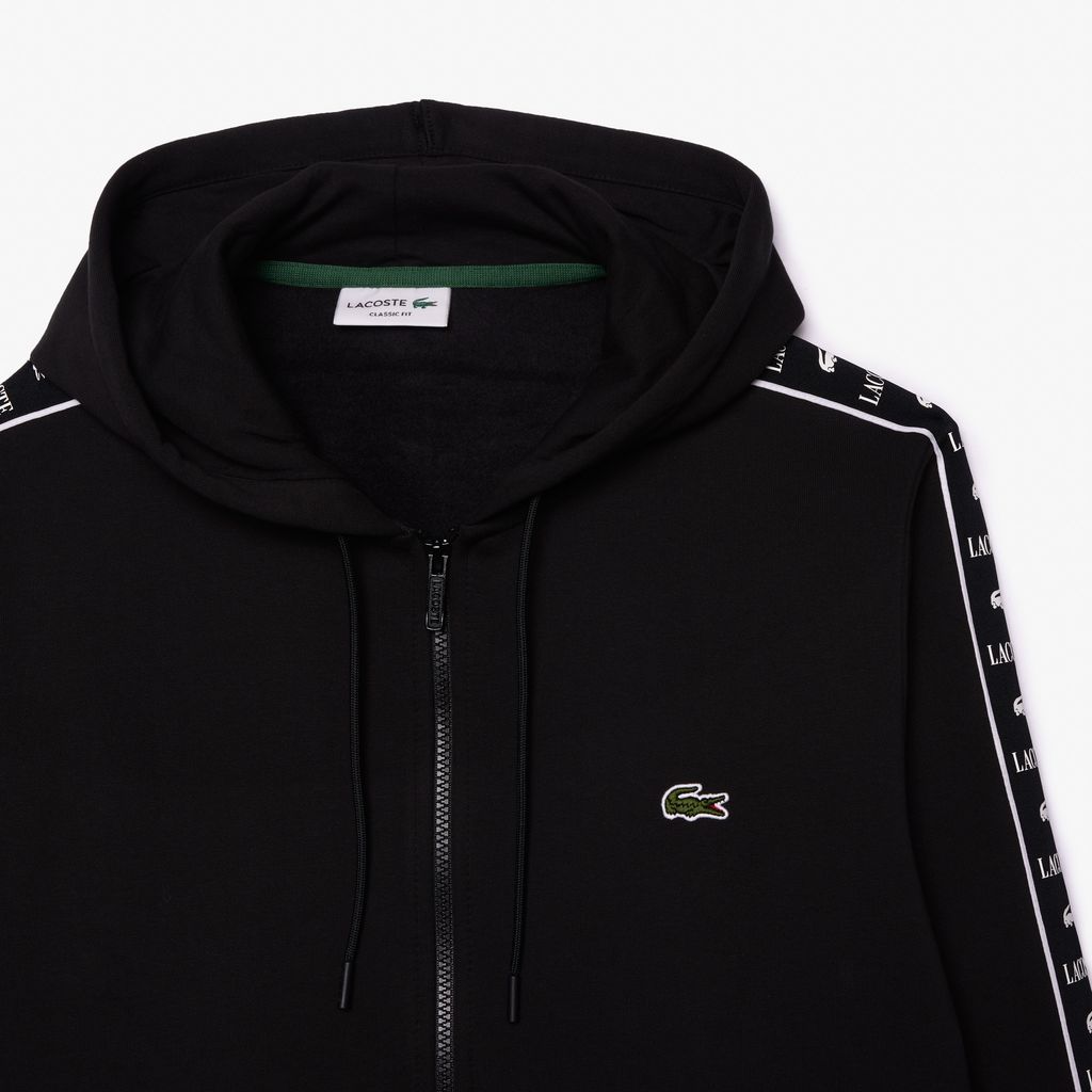 Áo Nỉ Lacoste Name Có Khóa Kéo Sọc Logo