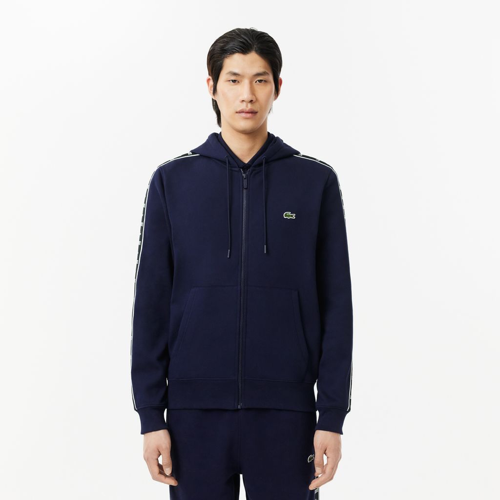 Áo Nỉ Lacoste Name Có Khóa Kéo Sọc Logo