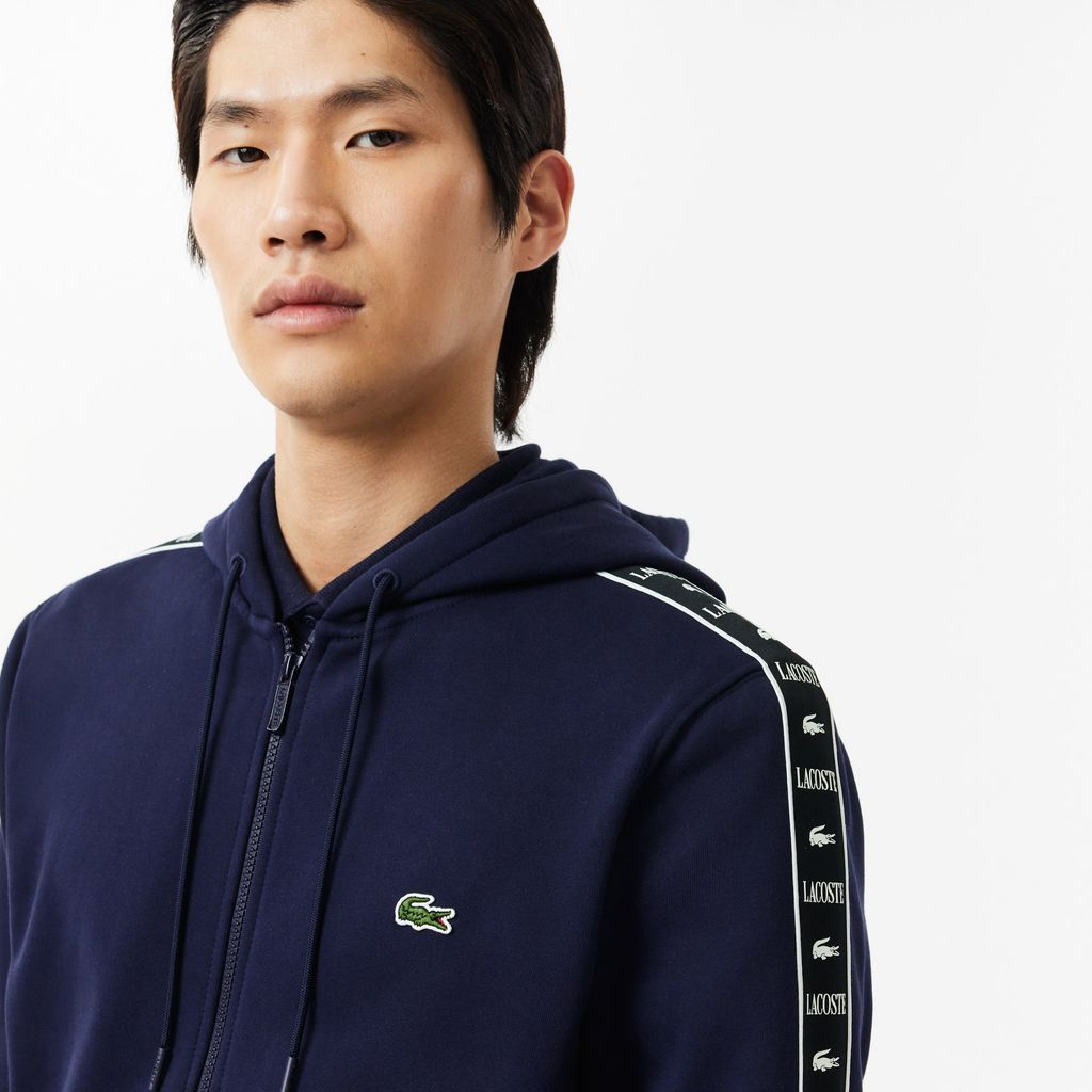 Áo Nỉ Lacoste Name Có Khóa Kéo Sọc Logo