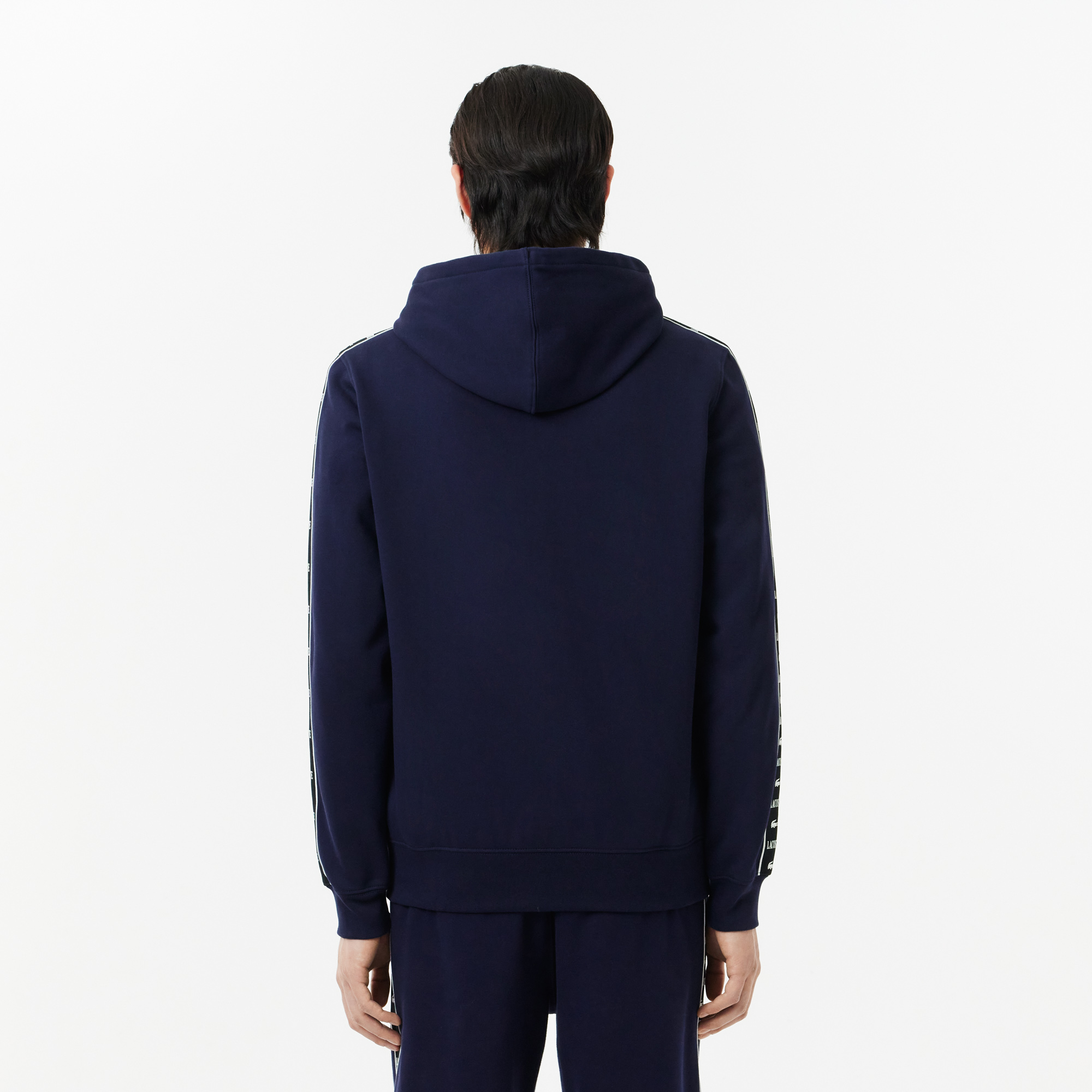 Áo Nỉ Lacoste Name Có Khóa Kéo Sọc Logo