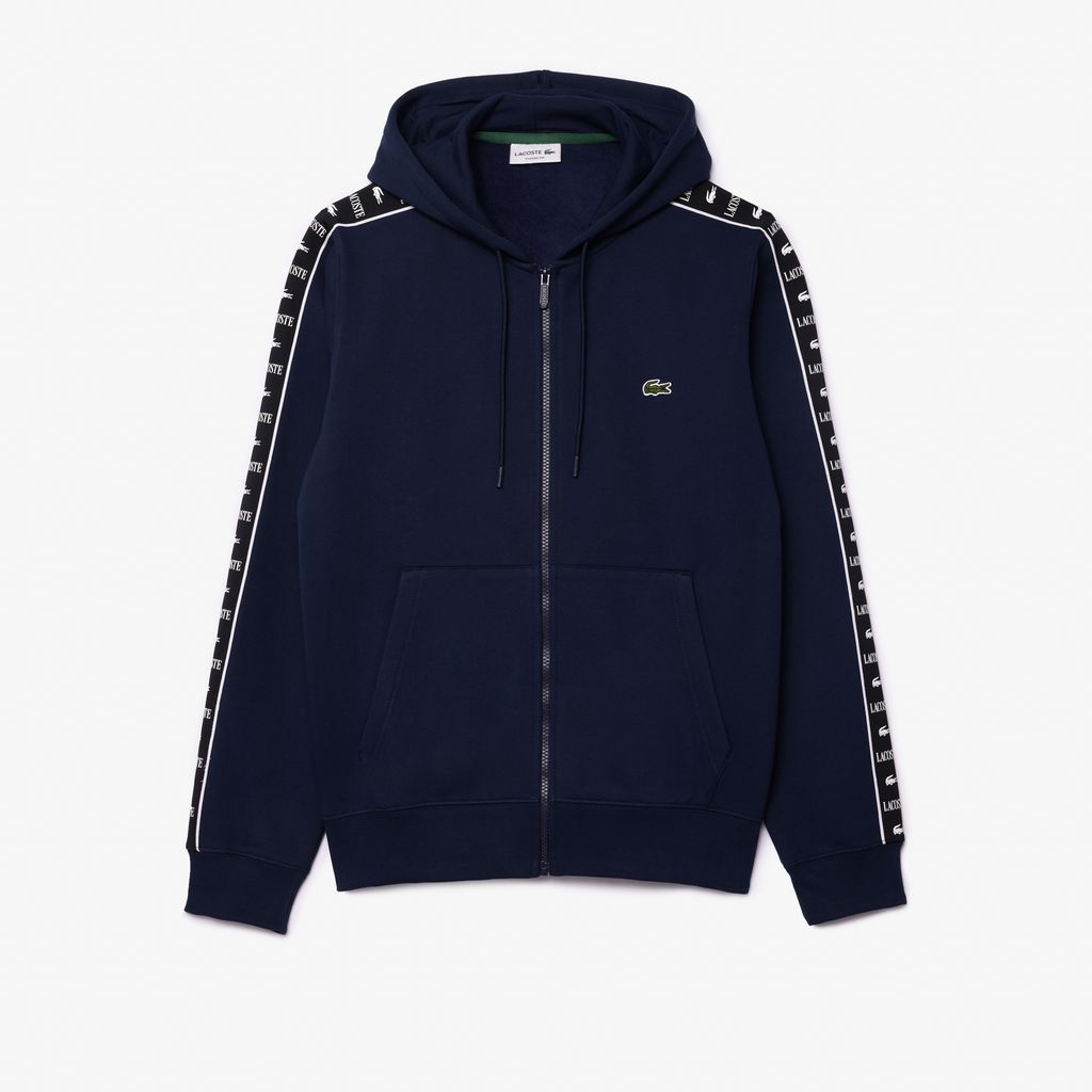 Áo Nỉ Lacoste Name Có Khóa Kéo Sọc Logo
