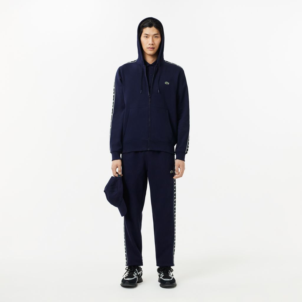 Áo Nỉ Lacoste Name Có Khóa Kéo Sọc Logo