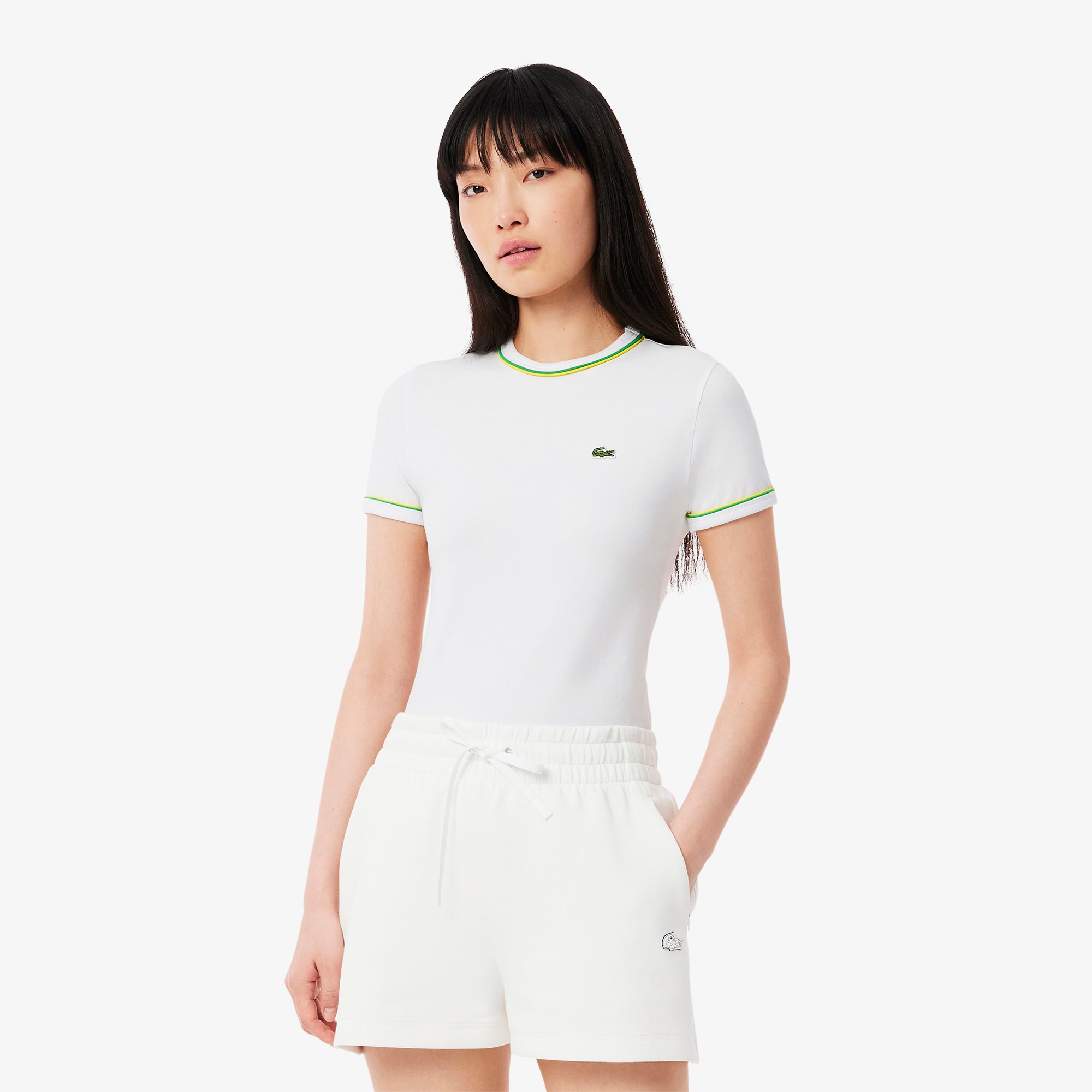 Áo Thun Lacoste Nữ Chất Liệu Jersey Họa Tiết Phối Màu Nổi Bật