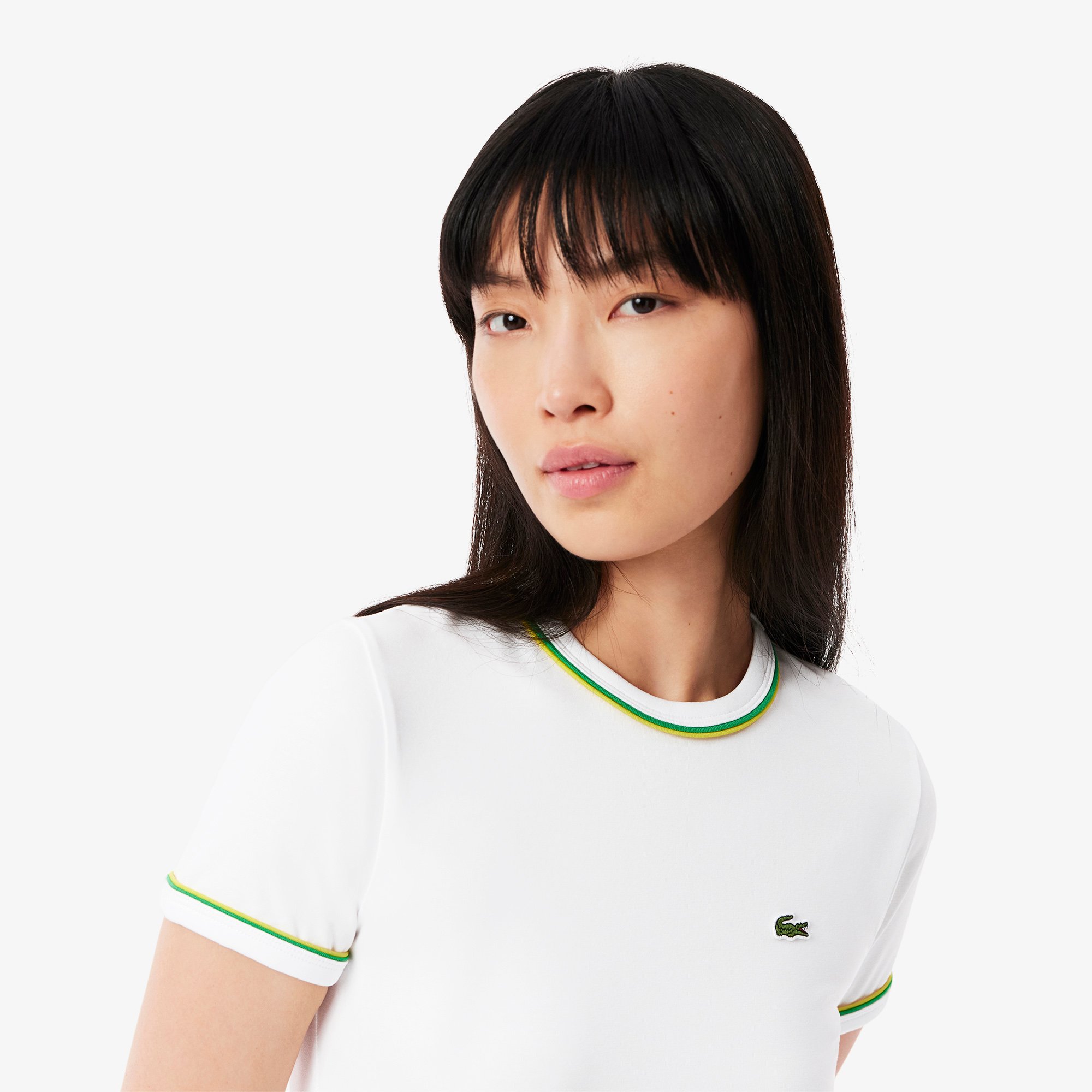 Áo Thun Lacoste Nữ Chất Liệu Jersey Họa Tiết Phối Màu Nổi Bật
