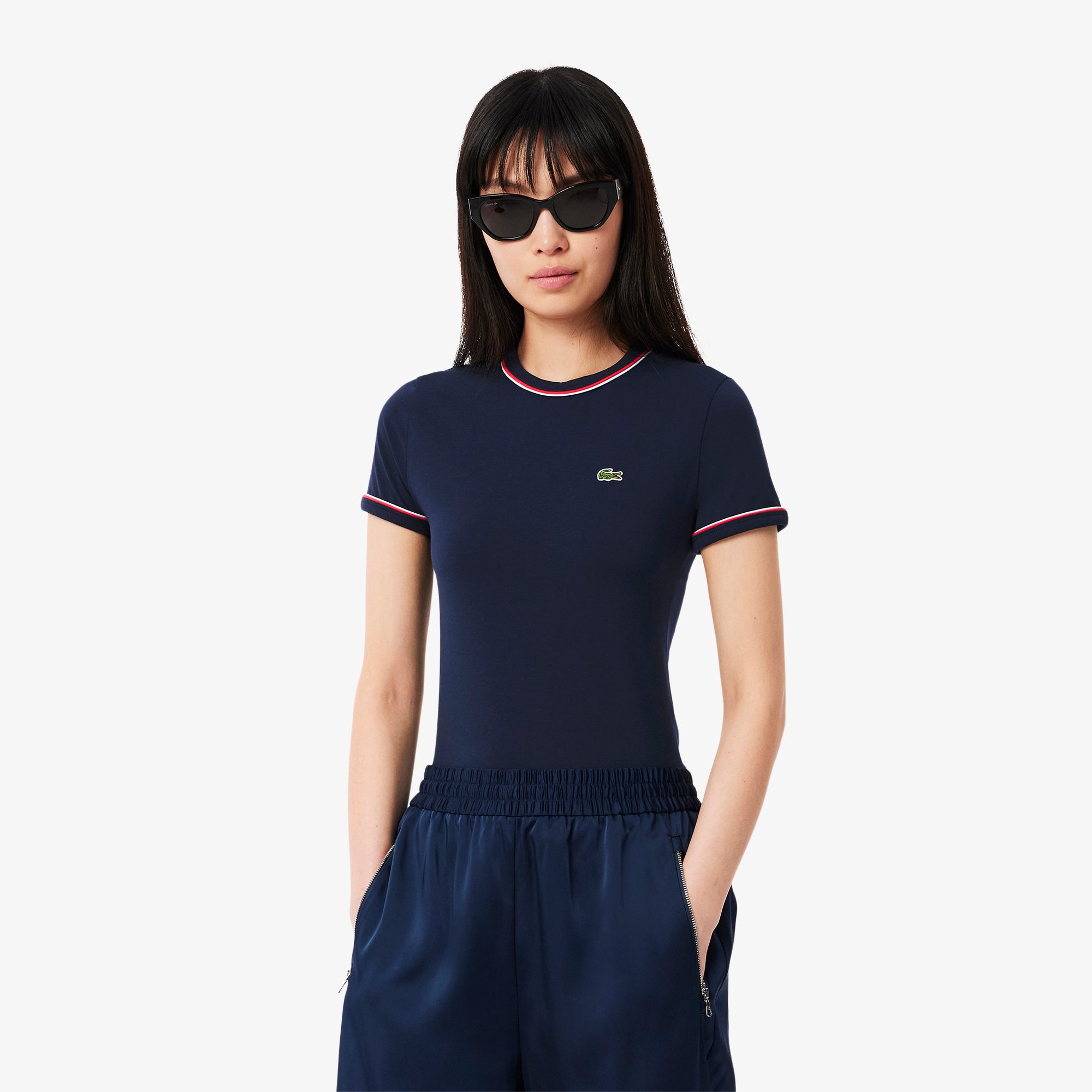 Áo Thun Lacoste Nữ Chất Liệu Jersey Họa Tiết Phối Màu Nổi Bật
