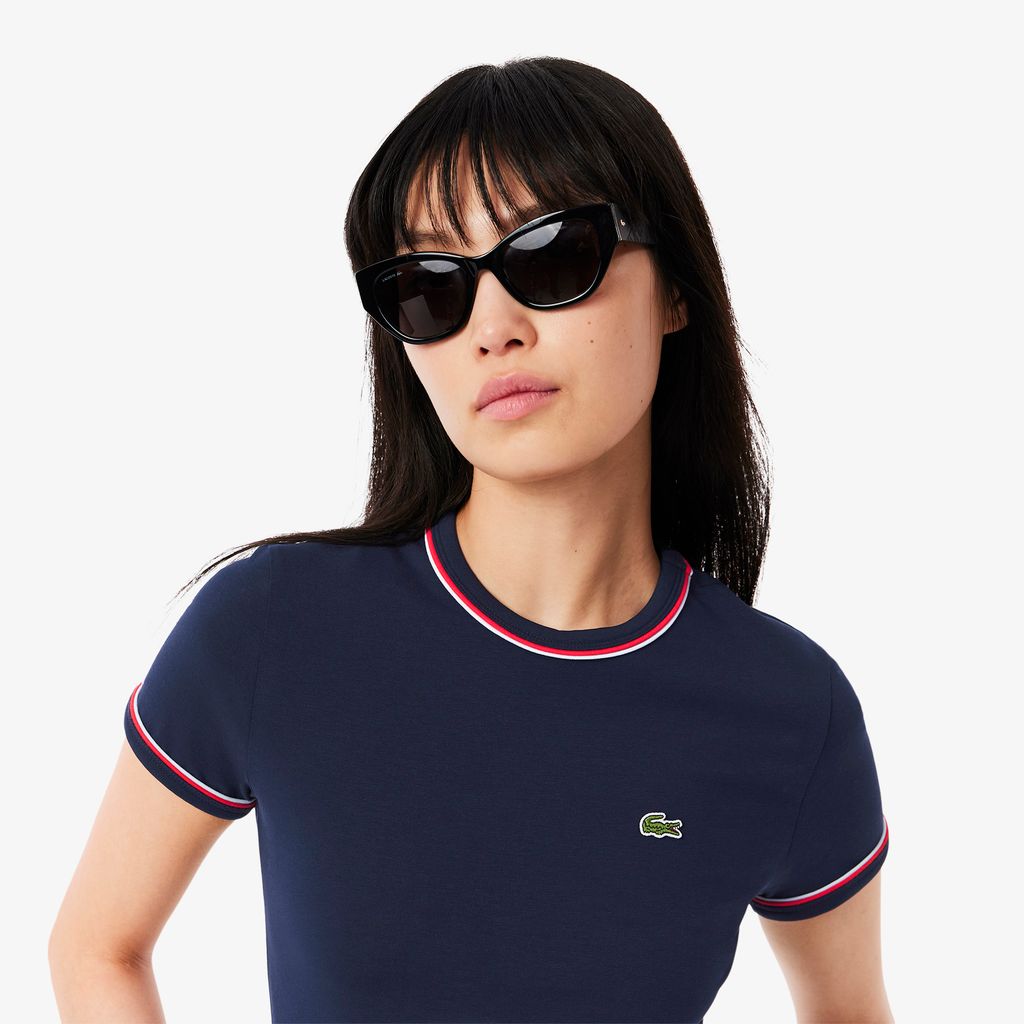 Áo Thun Lacoste Nữ Chất Liệu Jersey Họa Tiết Phối Màu Nổi Bật
