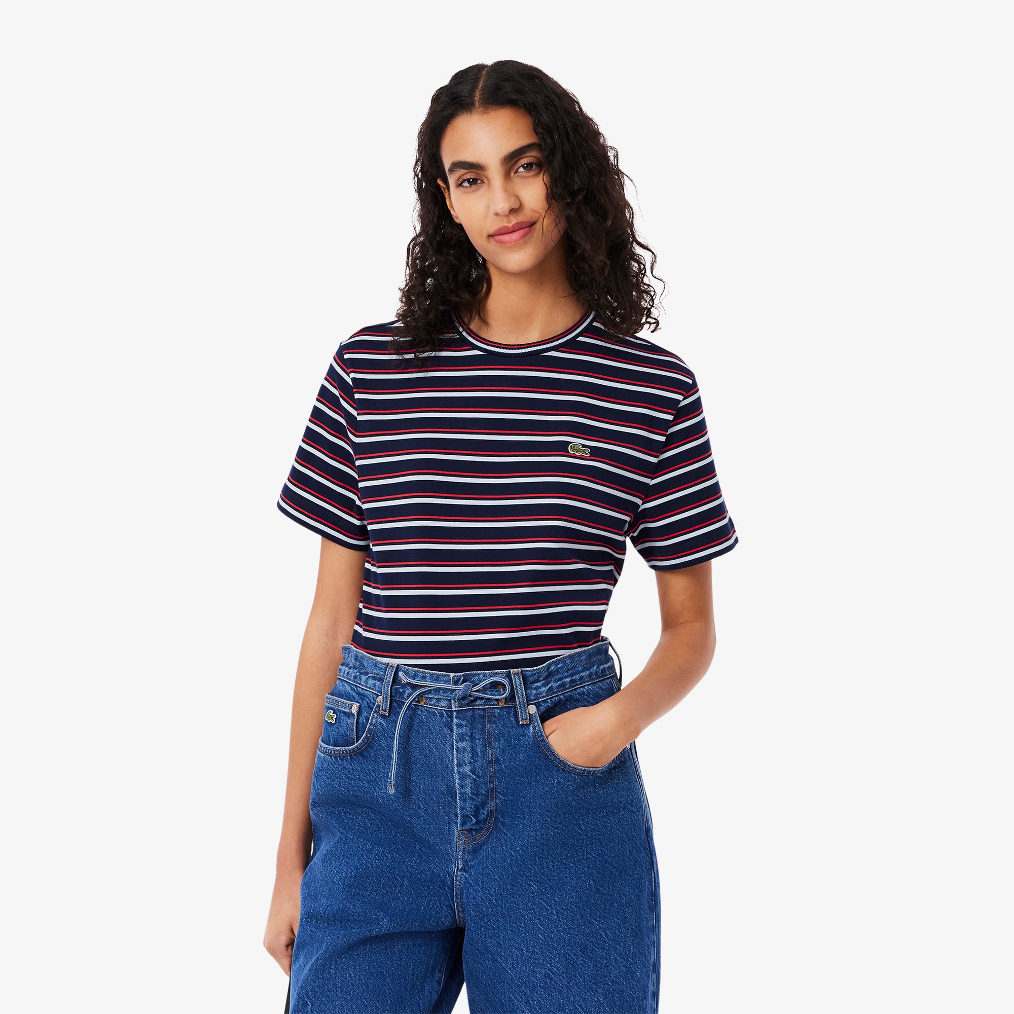 Áo Thun Lacoste Nữ Chất Liệu Cotton Họa Tiết Sọc