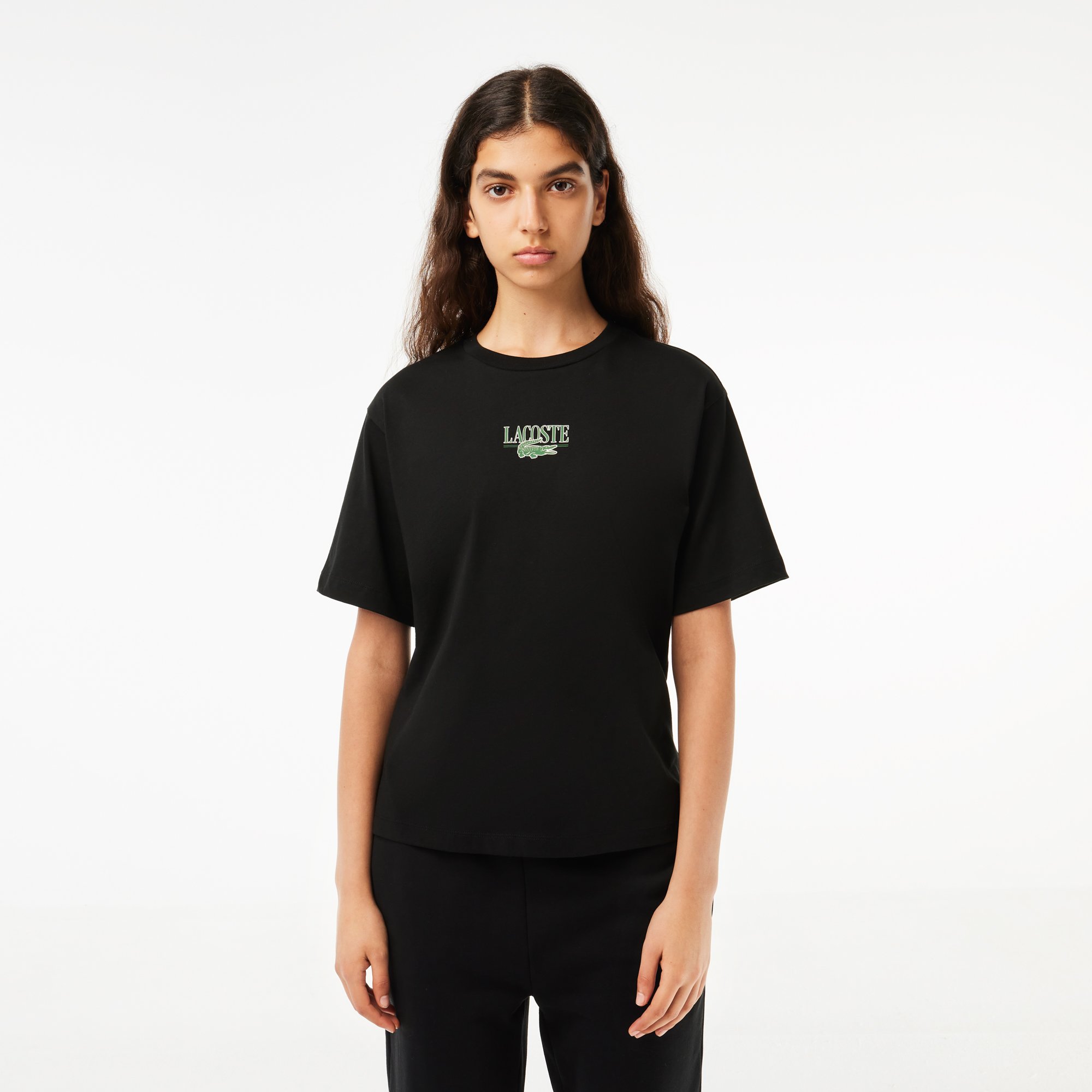 Áo Thun Lacoste Nữ Dáng Rộng Chất Liệu Cotton Họa Tiết In