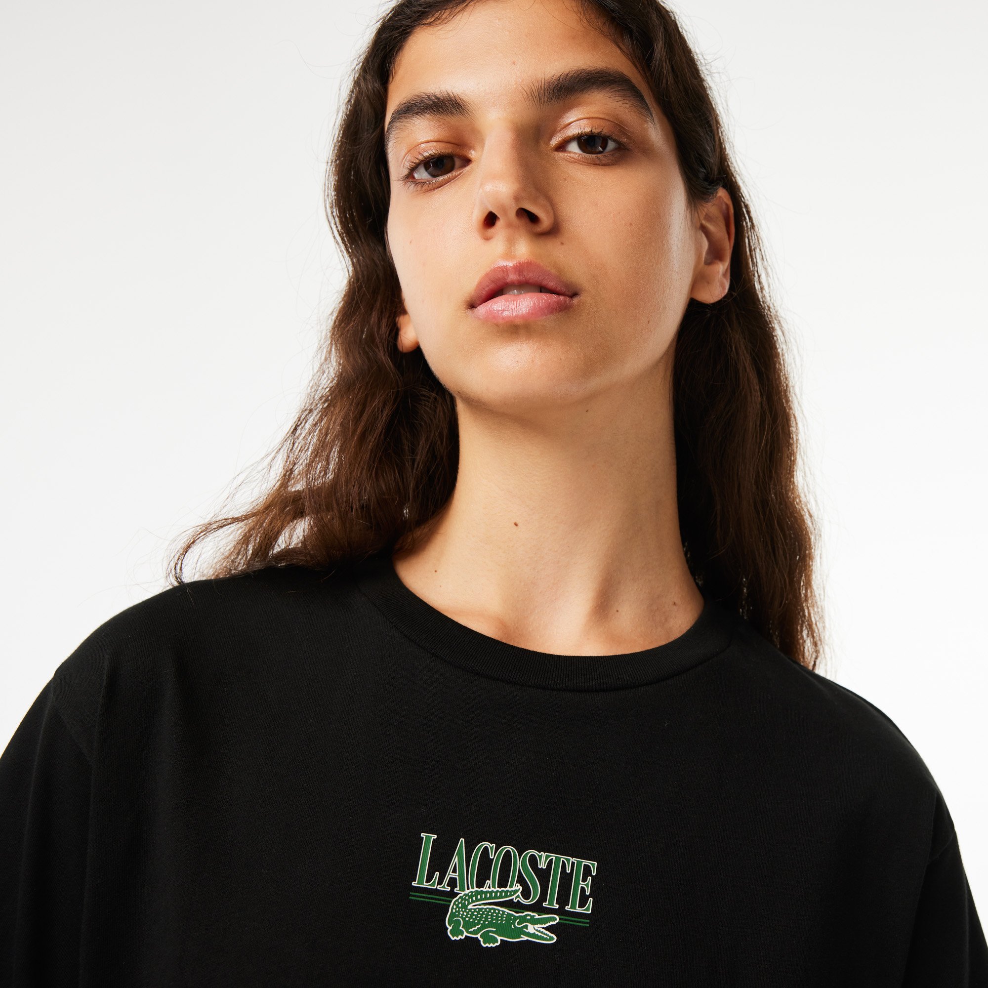 Áo Thun Lacoste Nữ Dáng Rộng Chất Liệu Cotton Họa Tiết In