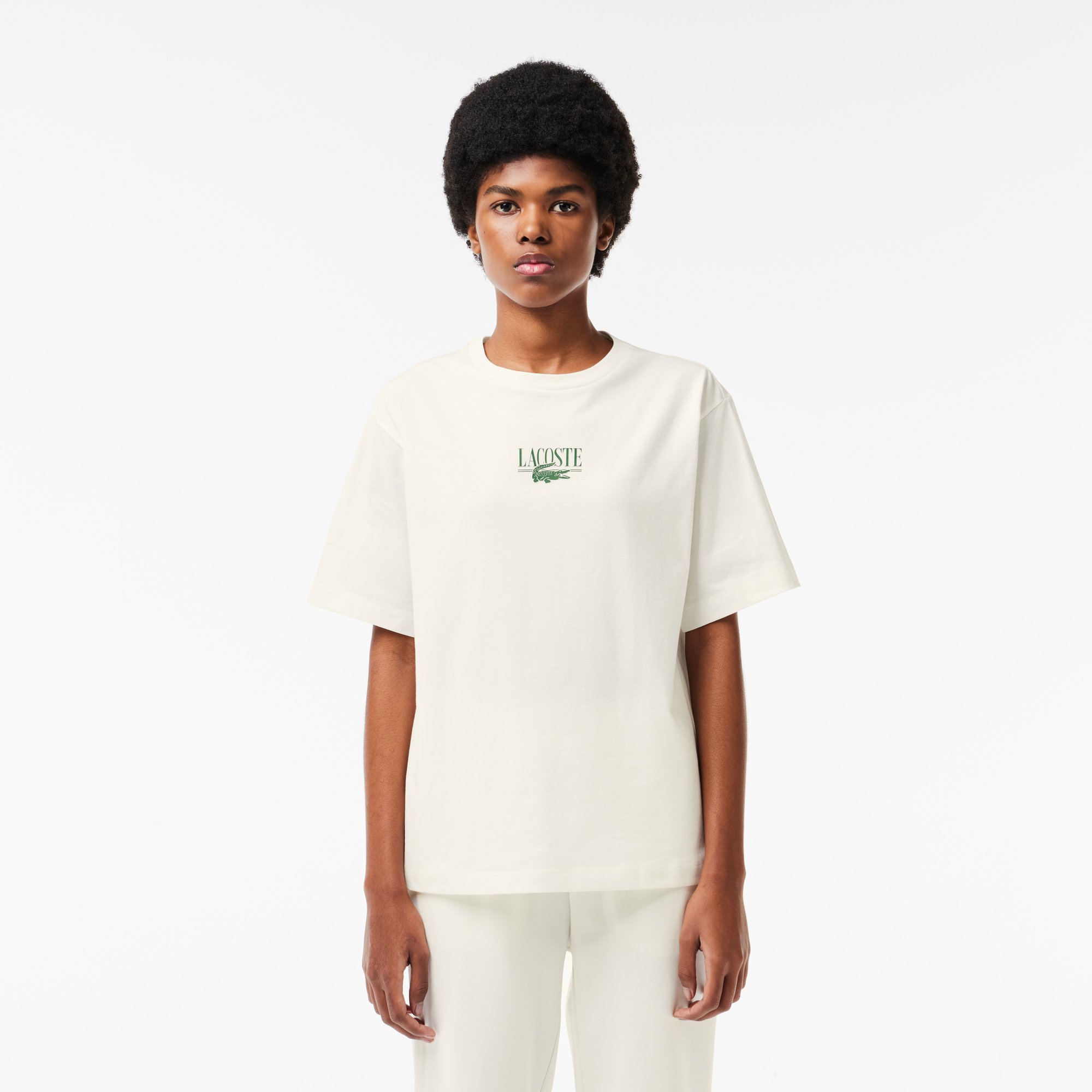 Áo Thun Lacoste Nữ Dáng Rộng Chất Liệu Cotton Họa Tiết In