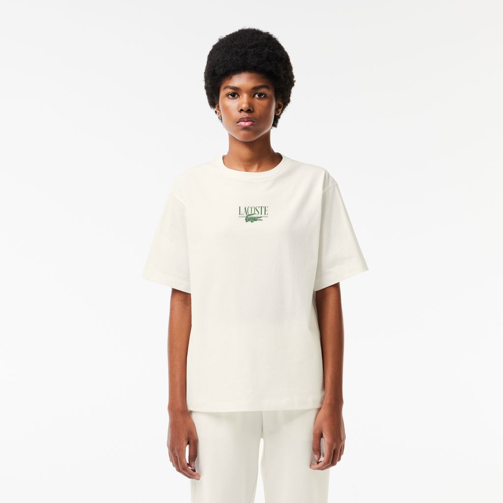 Áo Thun Lacoste Nữ Dáng Rộng Chất Liệu Cotton Họa Tiết In