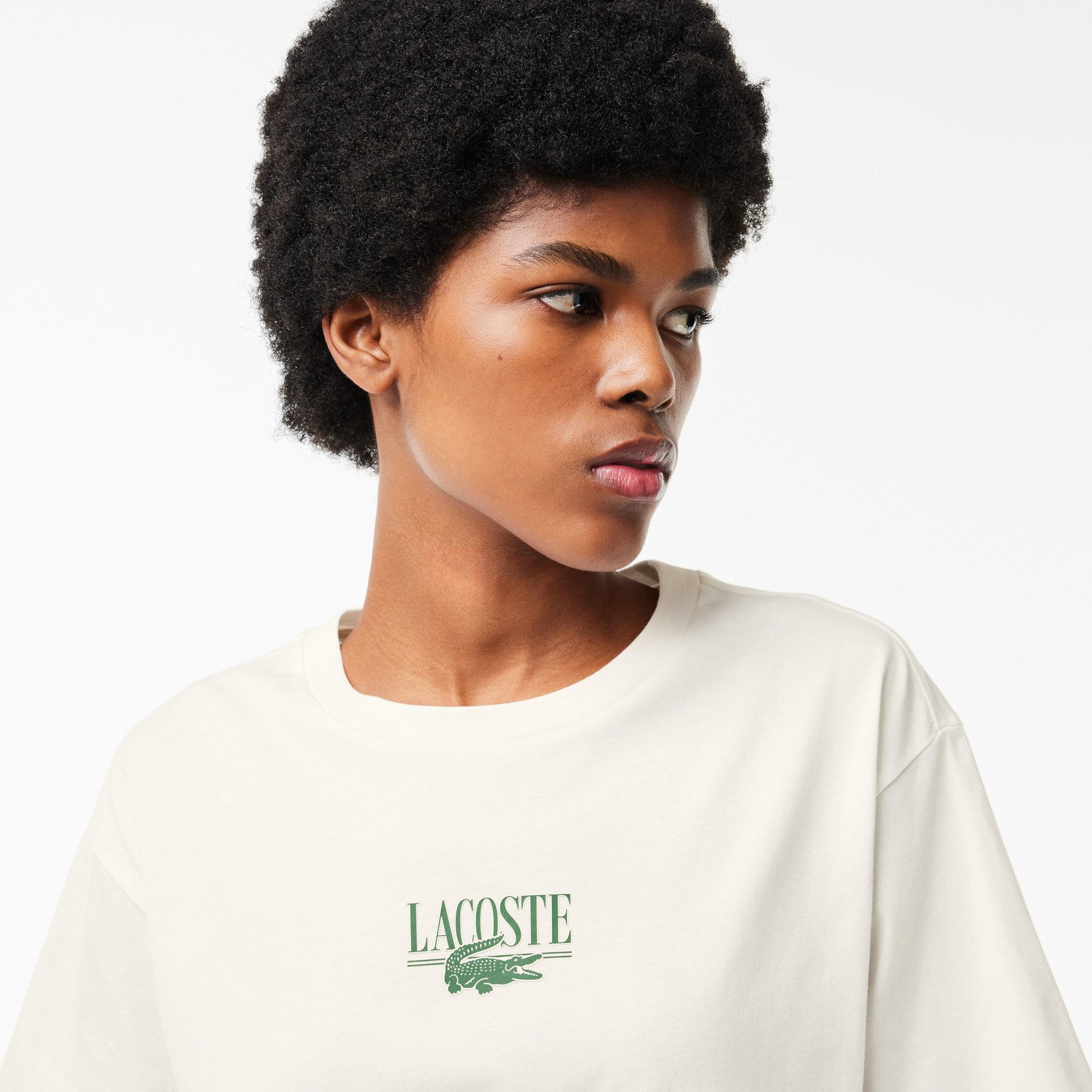 Áo Thun Lacoste Nữ Dáng Rộng Chất Liệu Cotton Họa Tiết In
