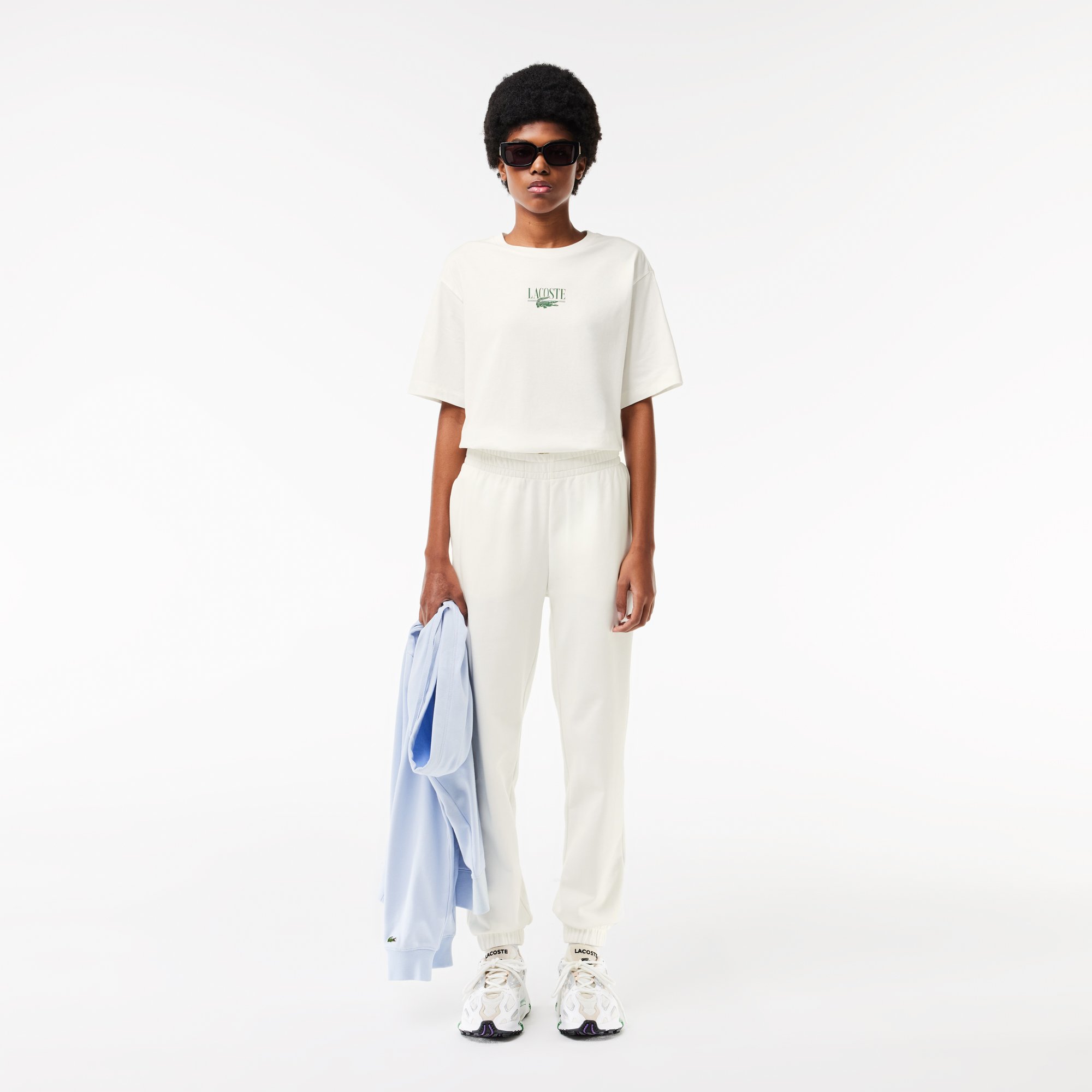 Áo Thun Lacoste Nữ Dáng Rộng Chất Liệu Cotton Họa Tiết In
