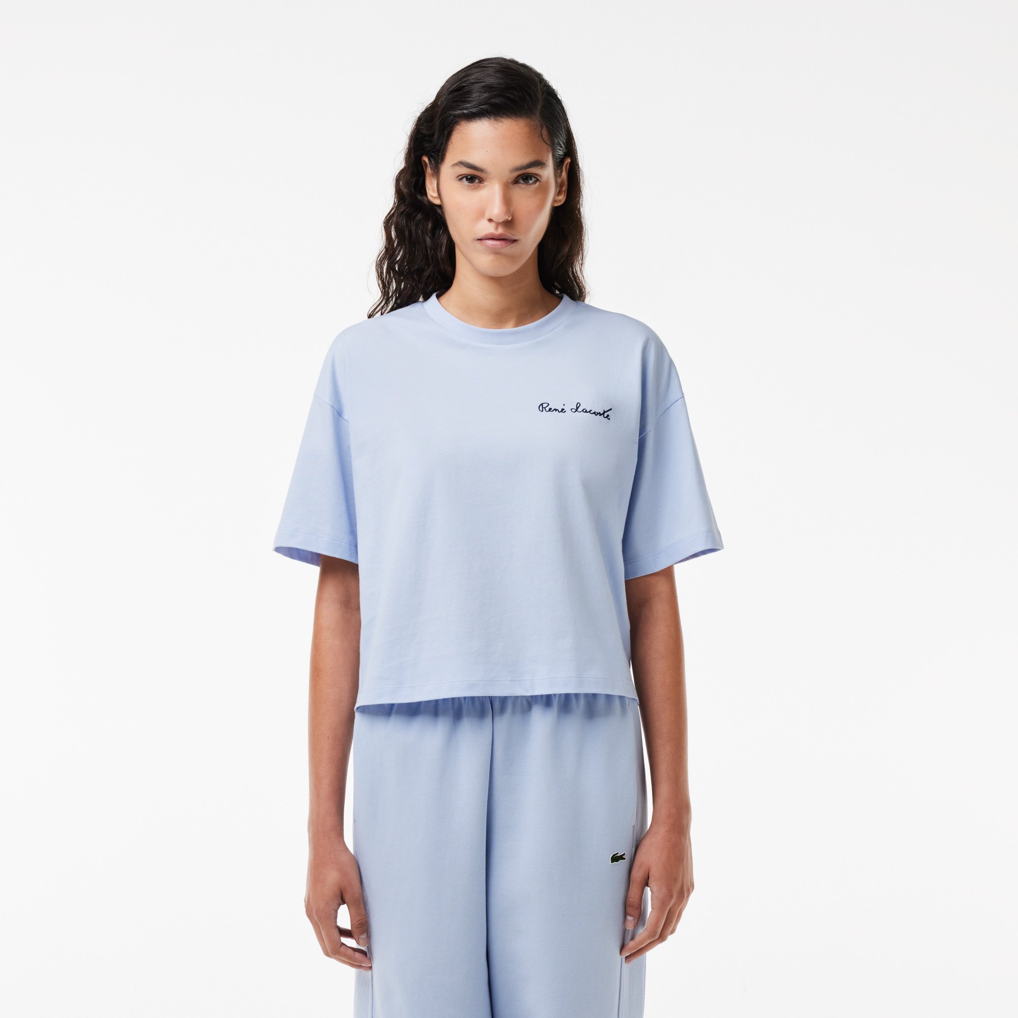 Áo Thun Lacoste Nữ Dáng Rộng Chất Liệu Cotton Có Huy Hiệu