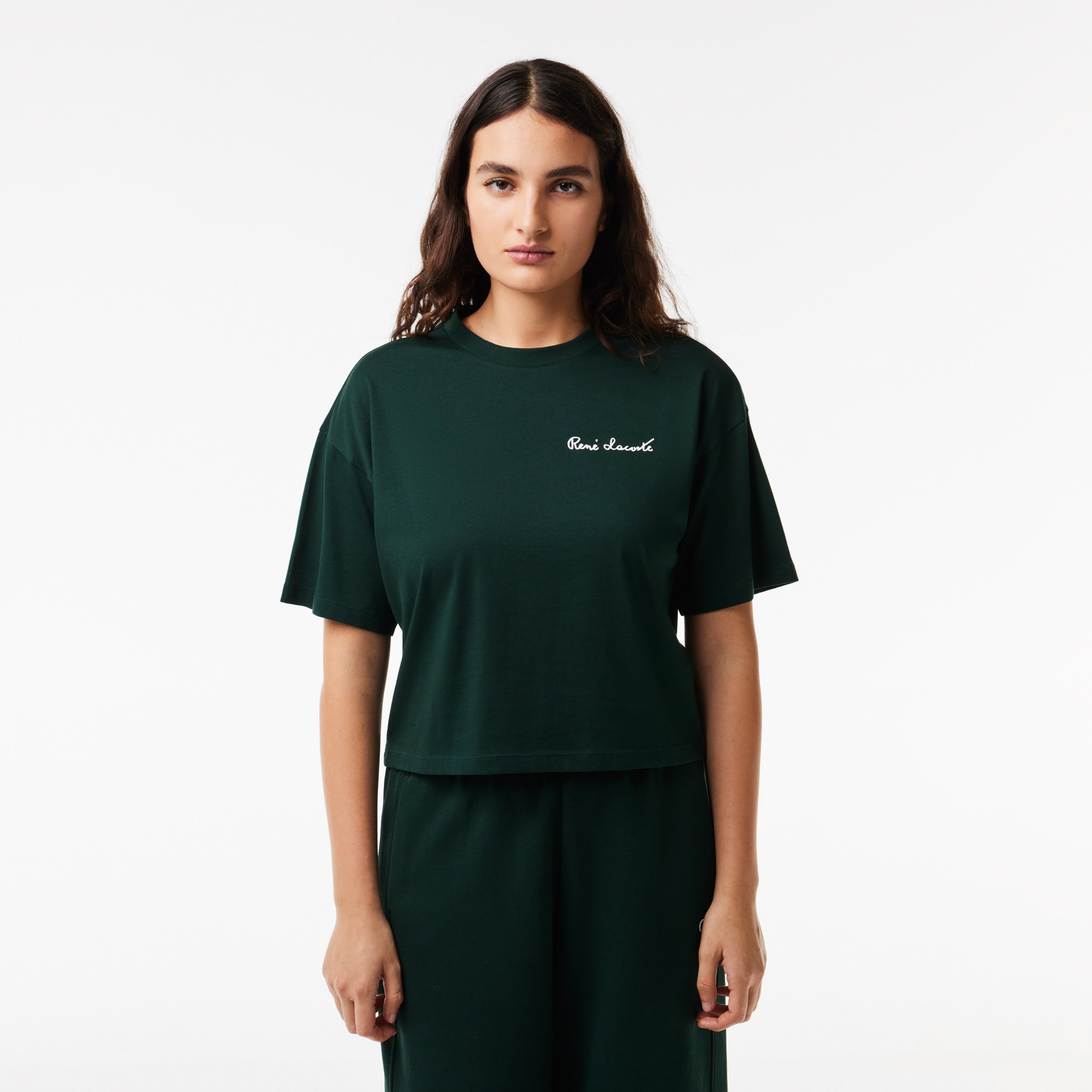 Áo Thun Lacoste Nữ Dáng Rộng Chất Liệu Cotton Có Huy Hiệu