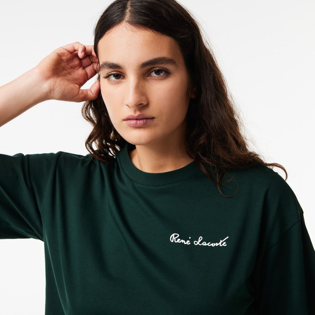 Áo Thun Lacoste Nữ Dáng Rộng Chất Liệu Cotton Có Huy Hiệu